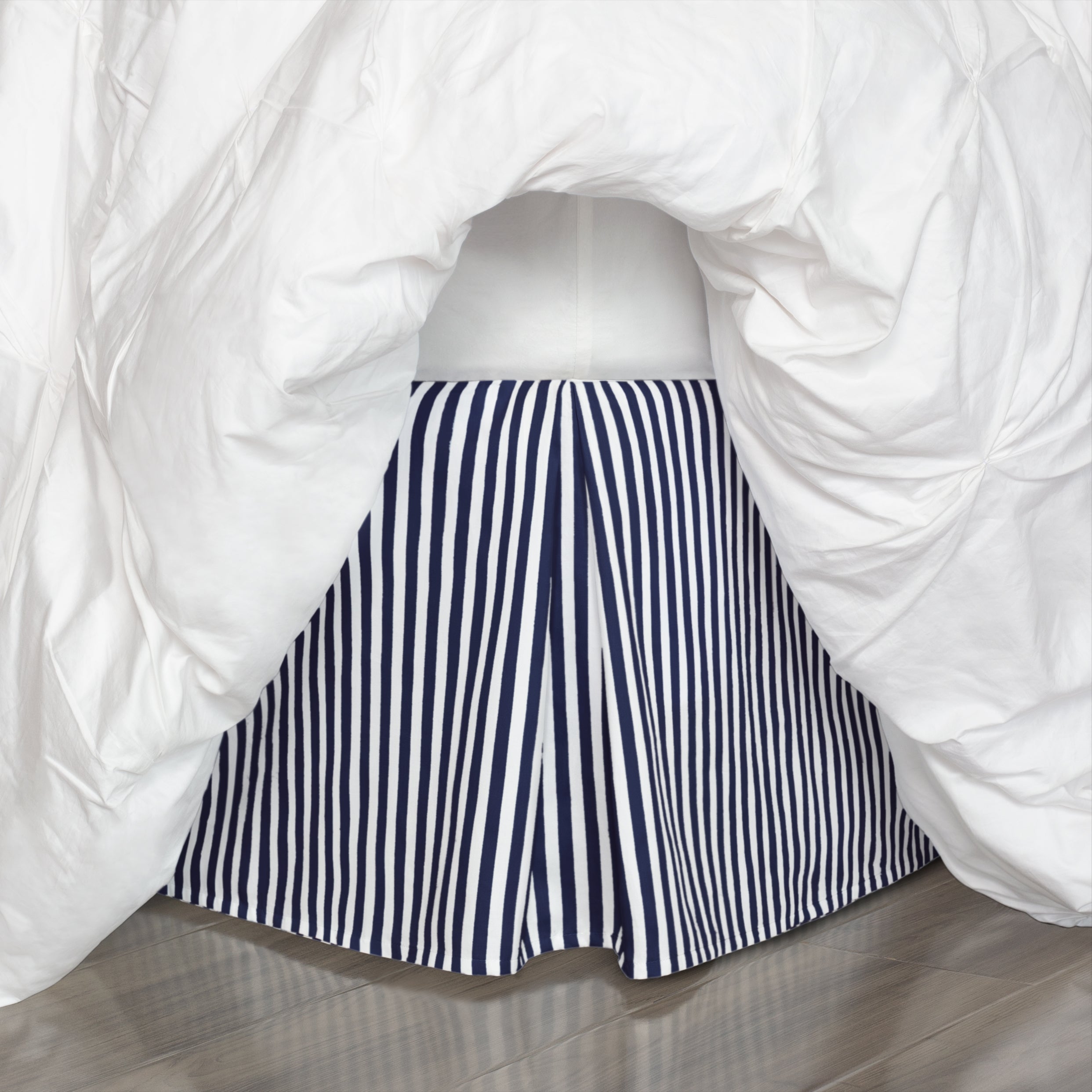 The Navy Blue Striped Pleated Bed Skirt