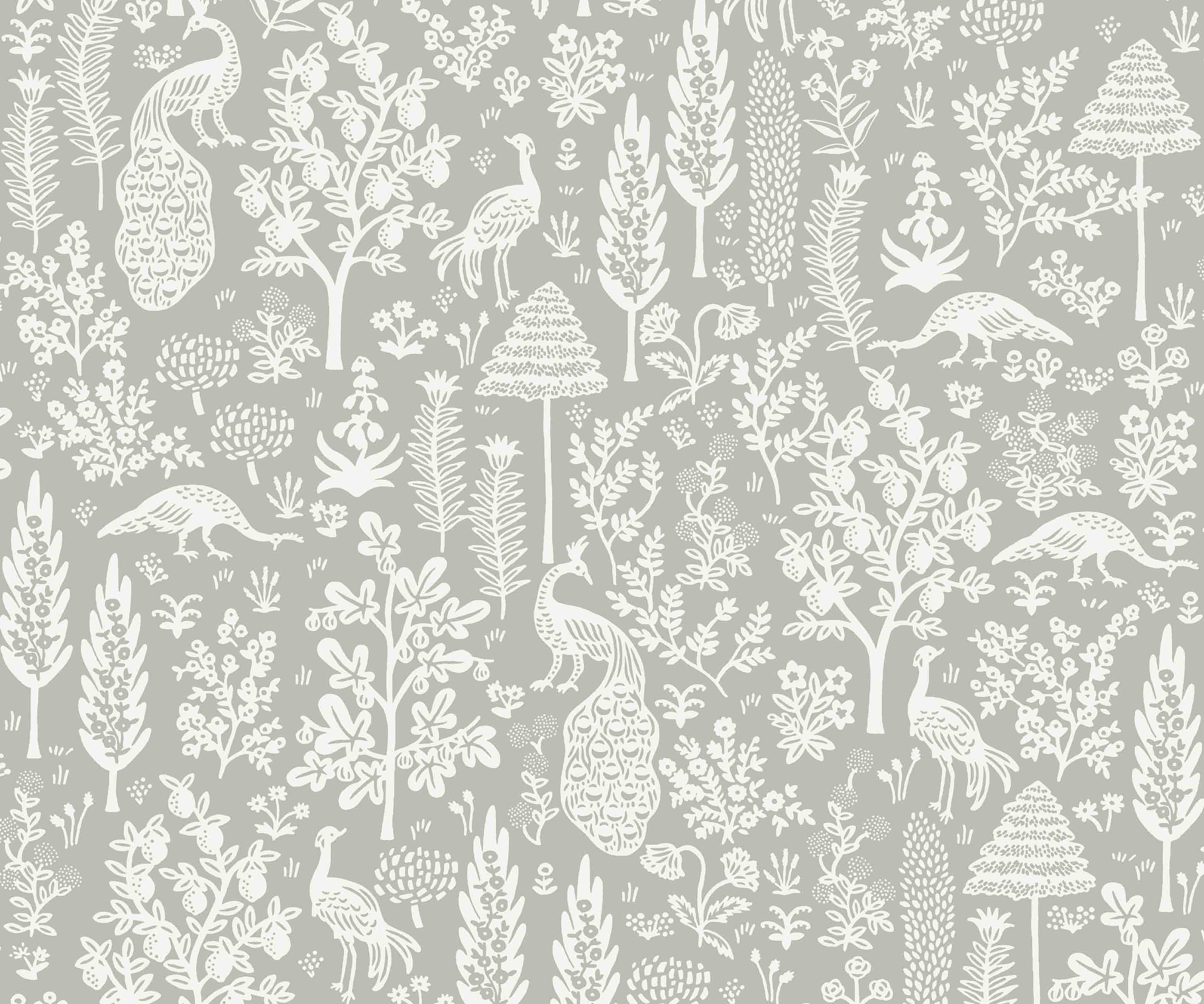 Menagerie Toile Wallpaper - Grey & White