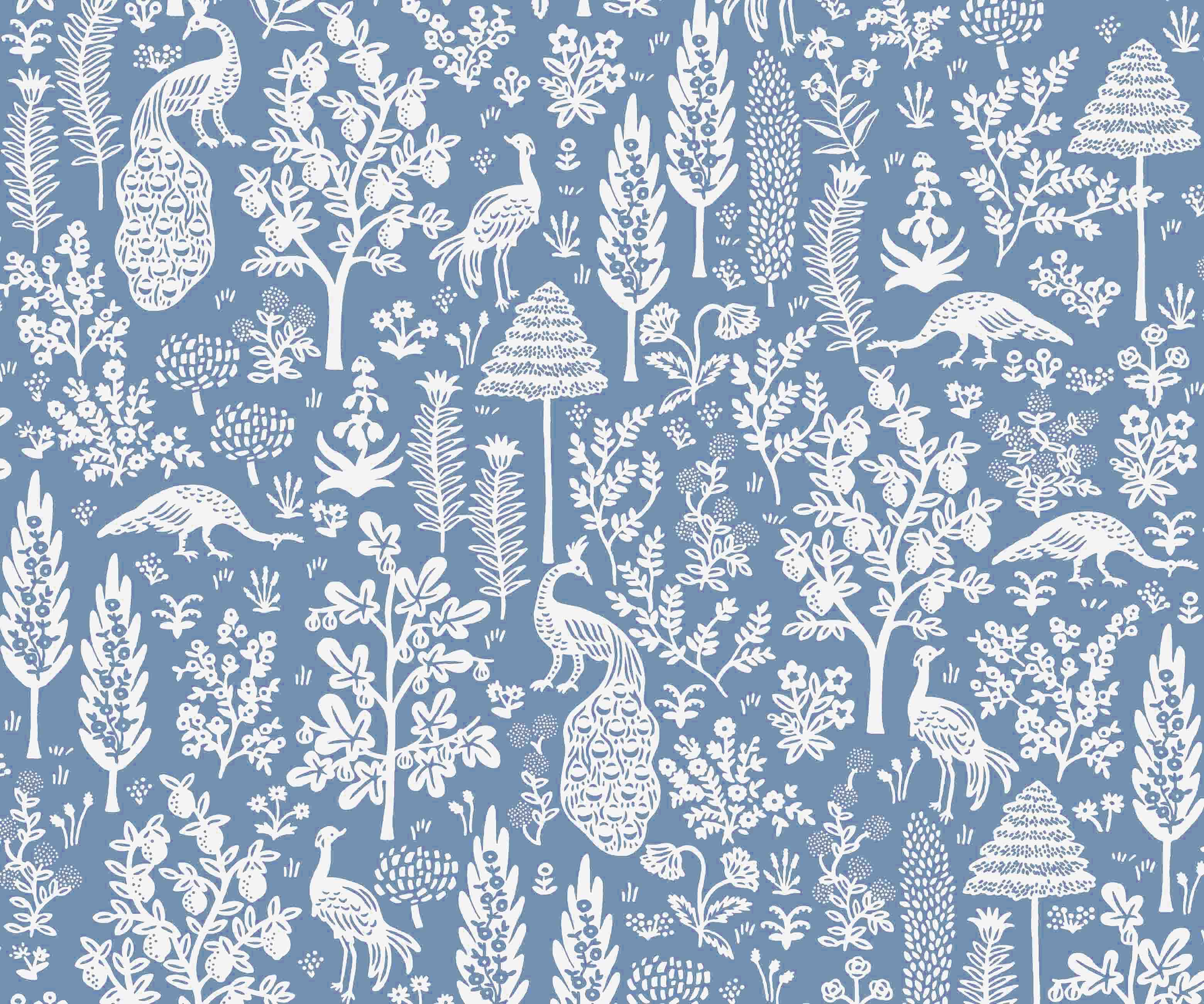 Menagerie Toile Wallpaper - Blue & White