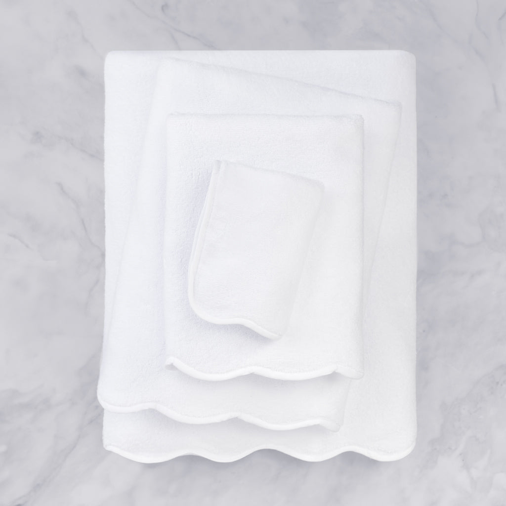 White Scalloped Plush White Bath Towel
