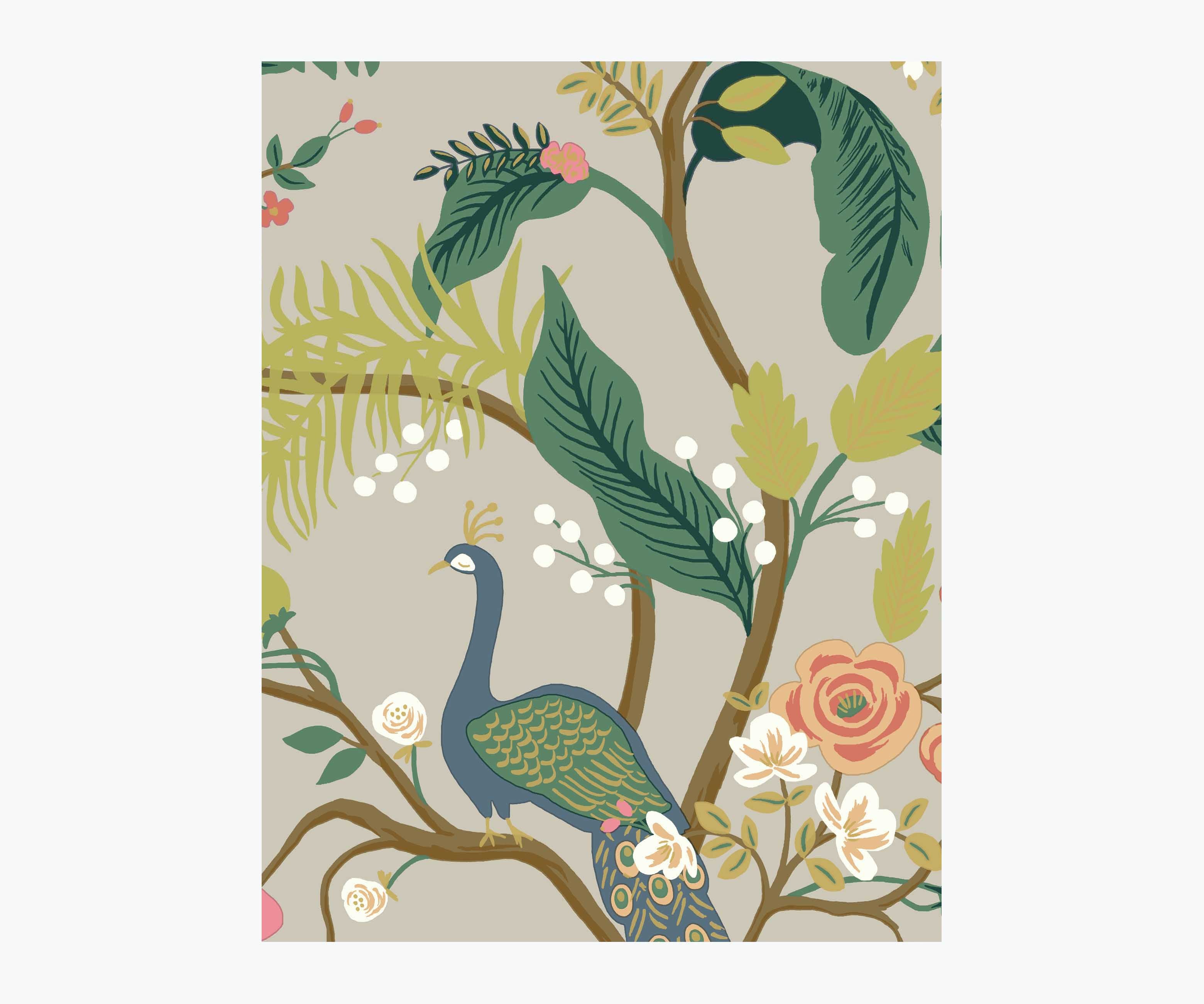 Peacock Wallpaper Sample - Linen