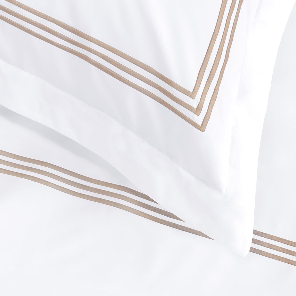 Octavia Taupe Embroidered Percale Duvet Cover