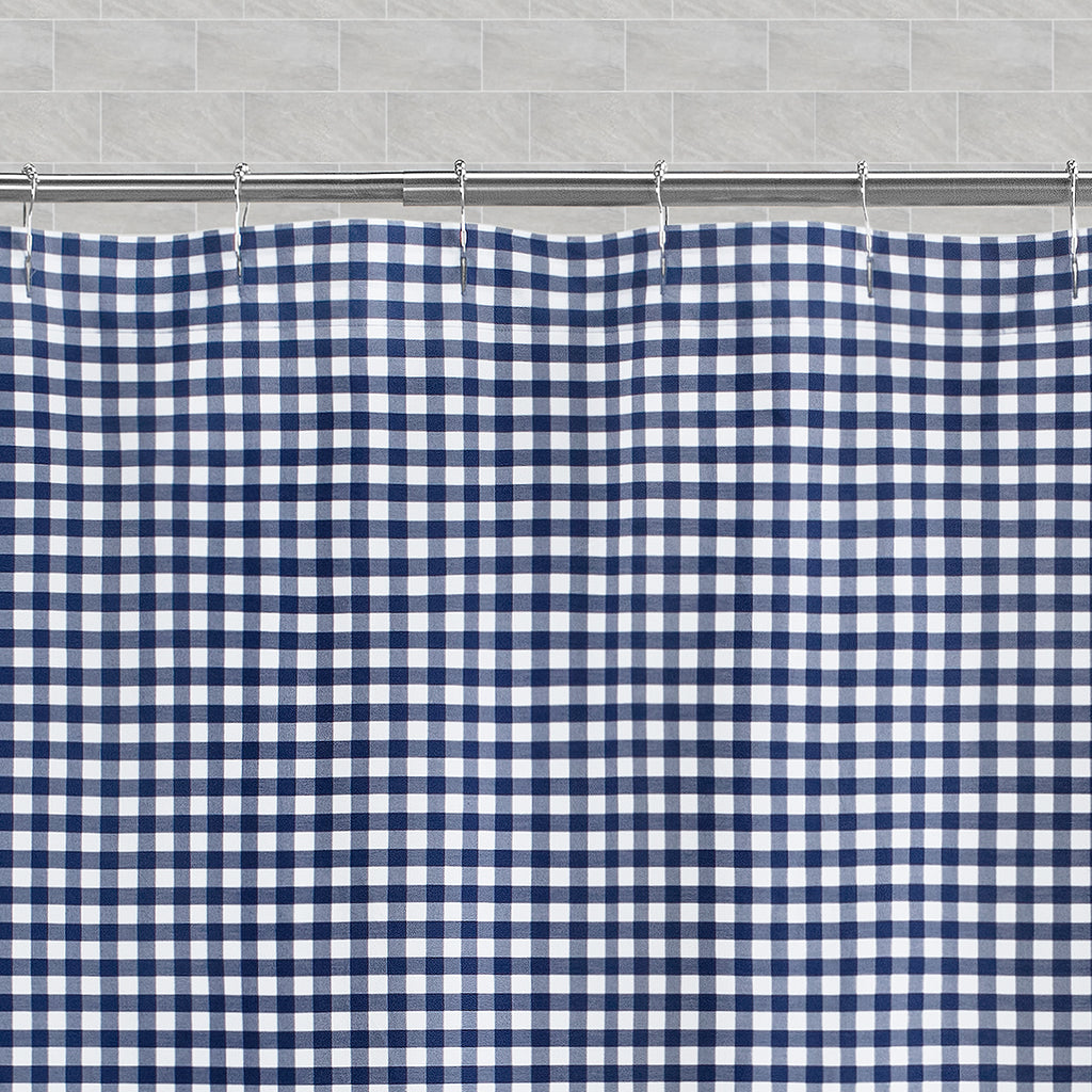 Navy Blue Small Gingham Shower Curtain