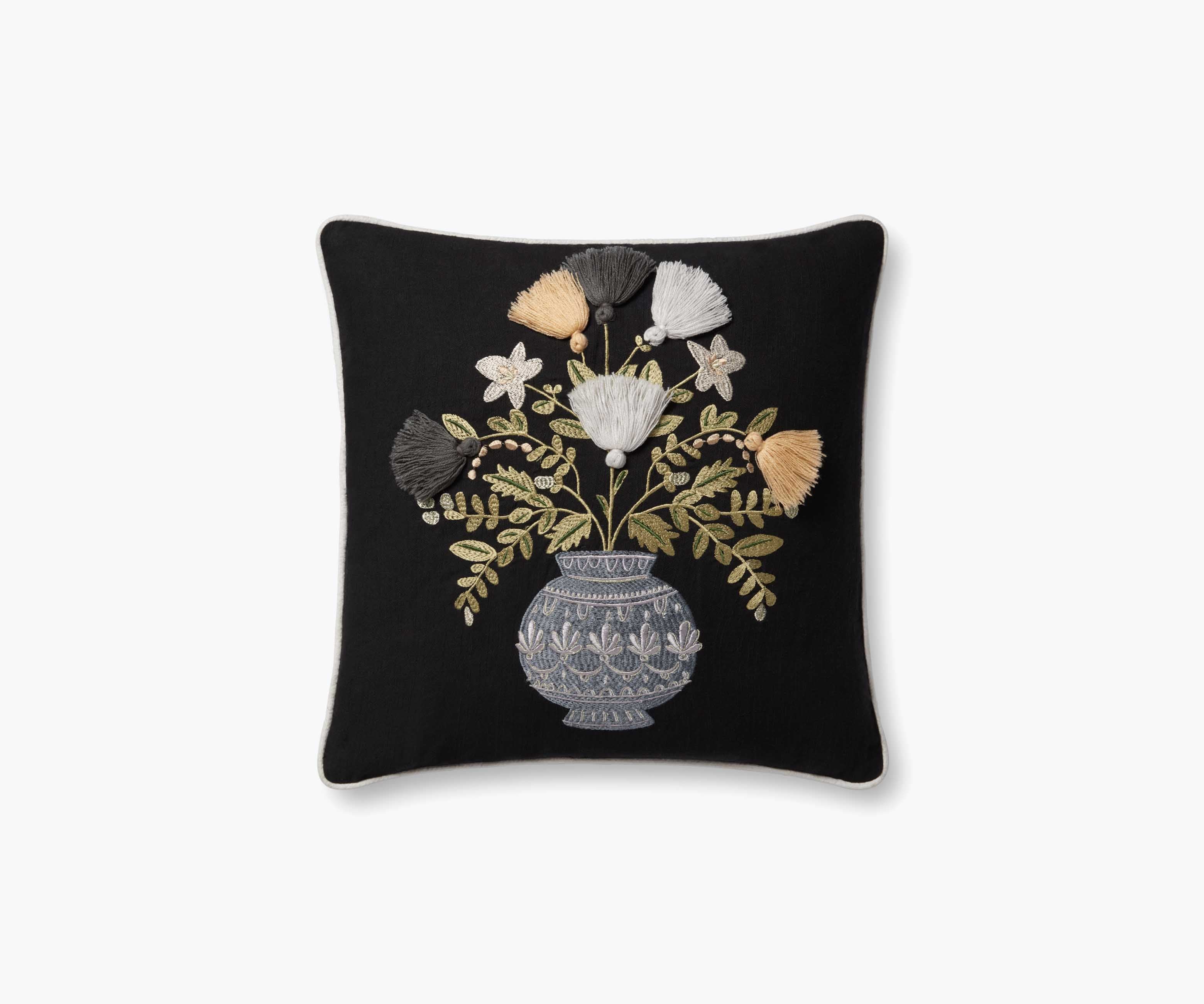 Vase Study No. 5 Embroidered Pillow - Black