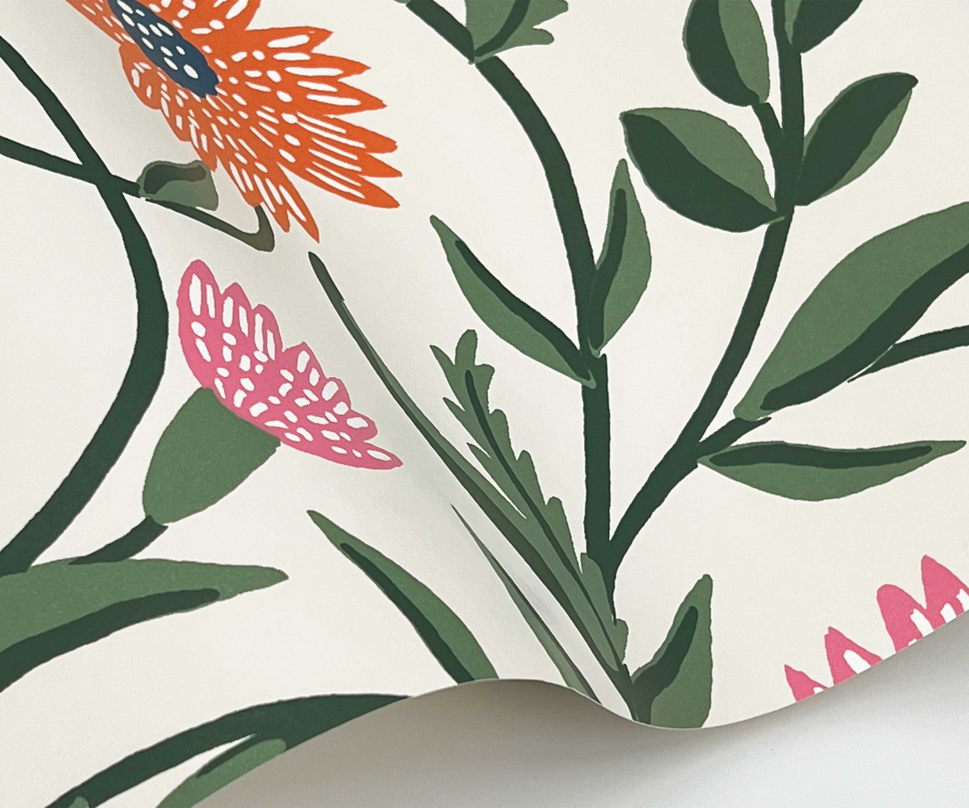 Aster Wallpaper Sample - Linen & Coral