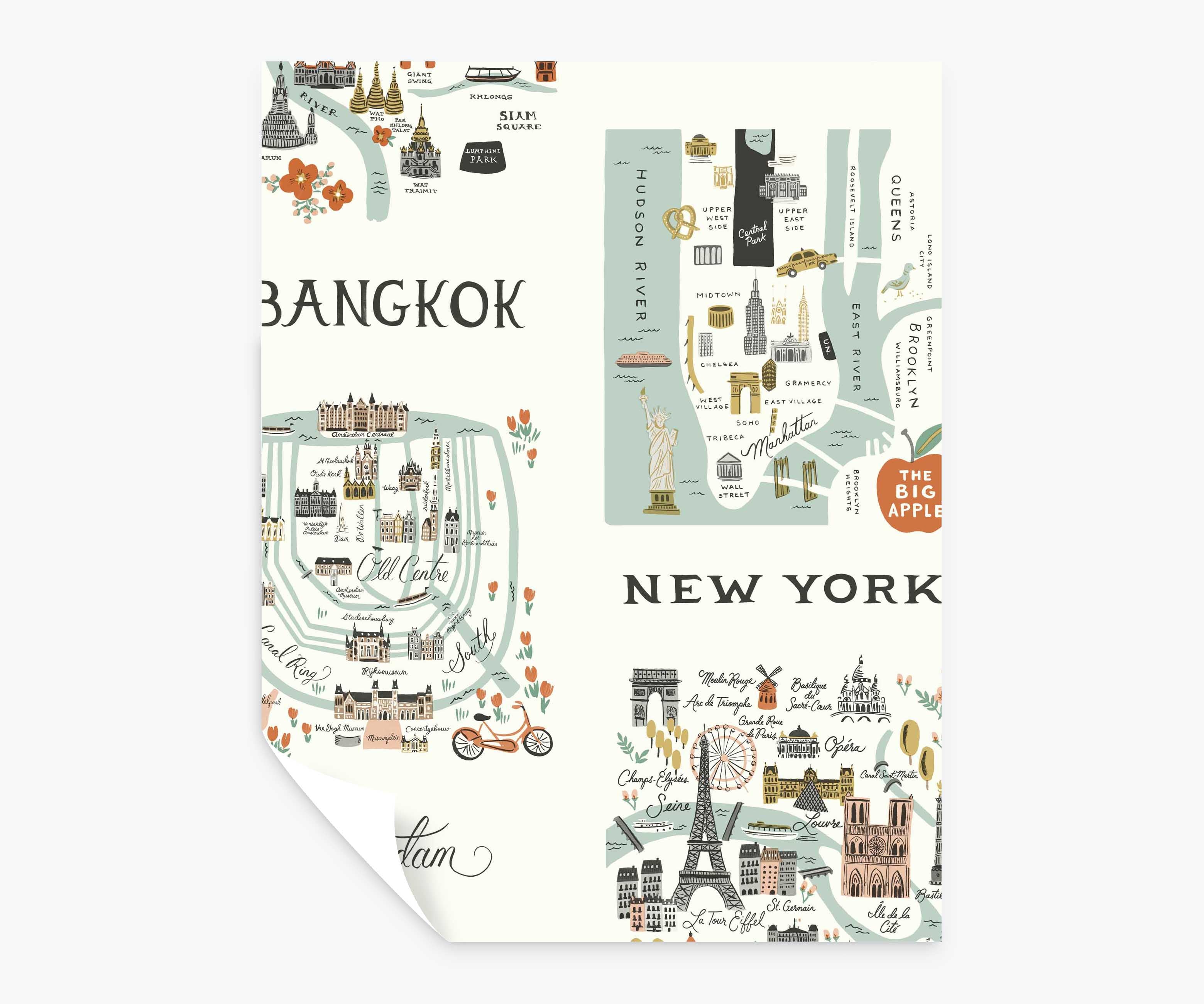 City Maps Peel & Stick Wallpaper Sample - Mint