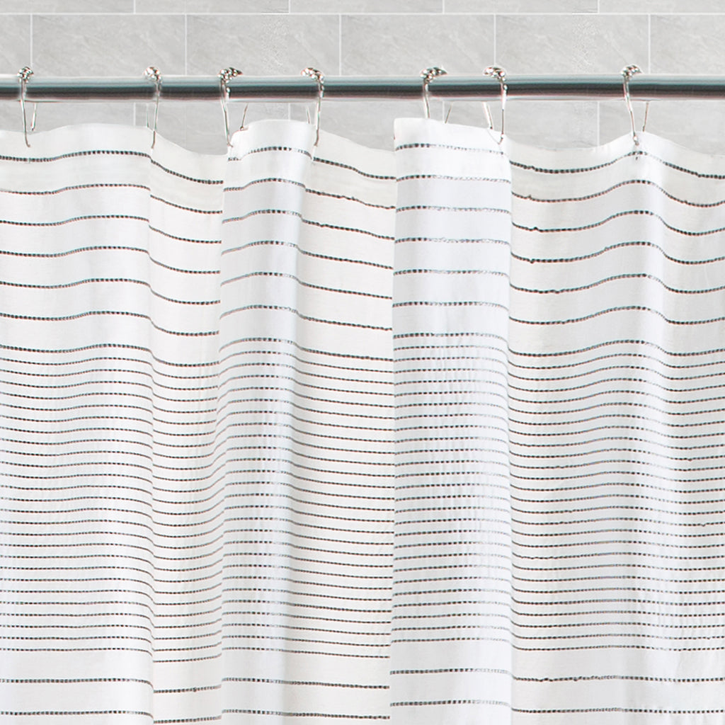 The White and Grey Banded Striped Shower Curtain