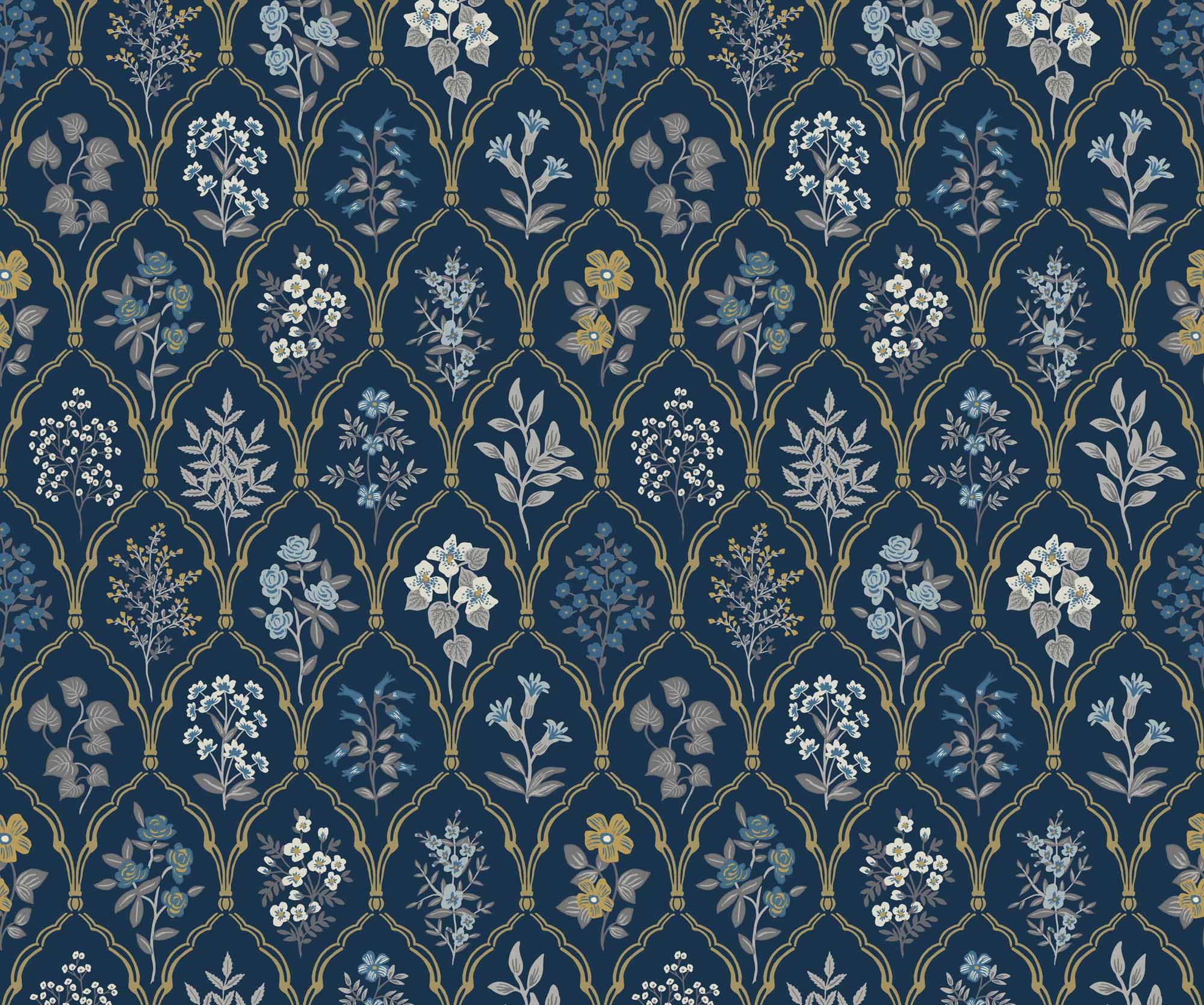 Hawthorne Wallpaper - Navy & Gold