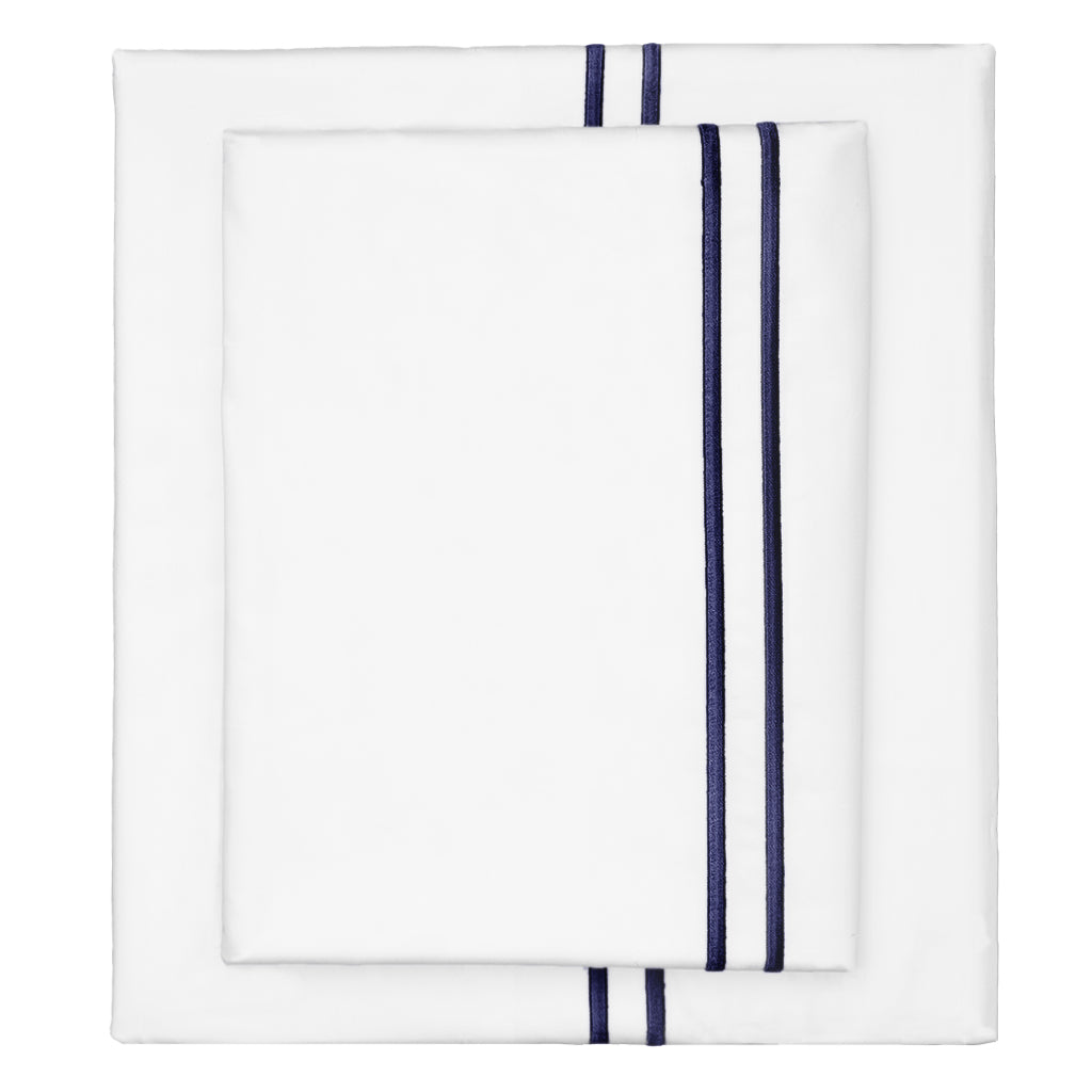 Navy Lines Embroidered Sheet Set (Fitted, Flat, & Pillow Cases)