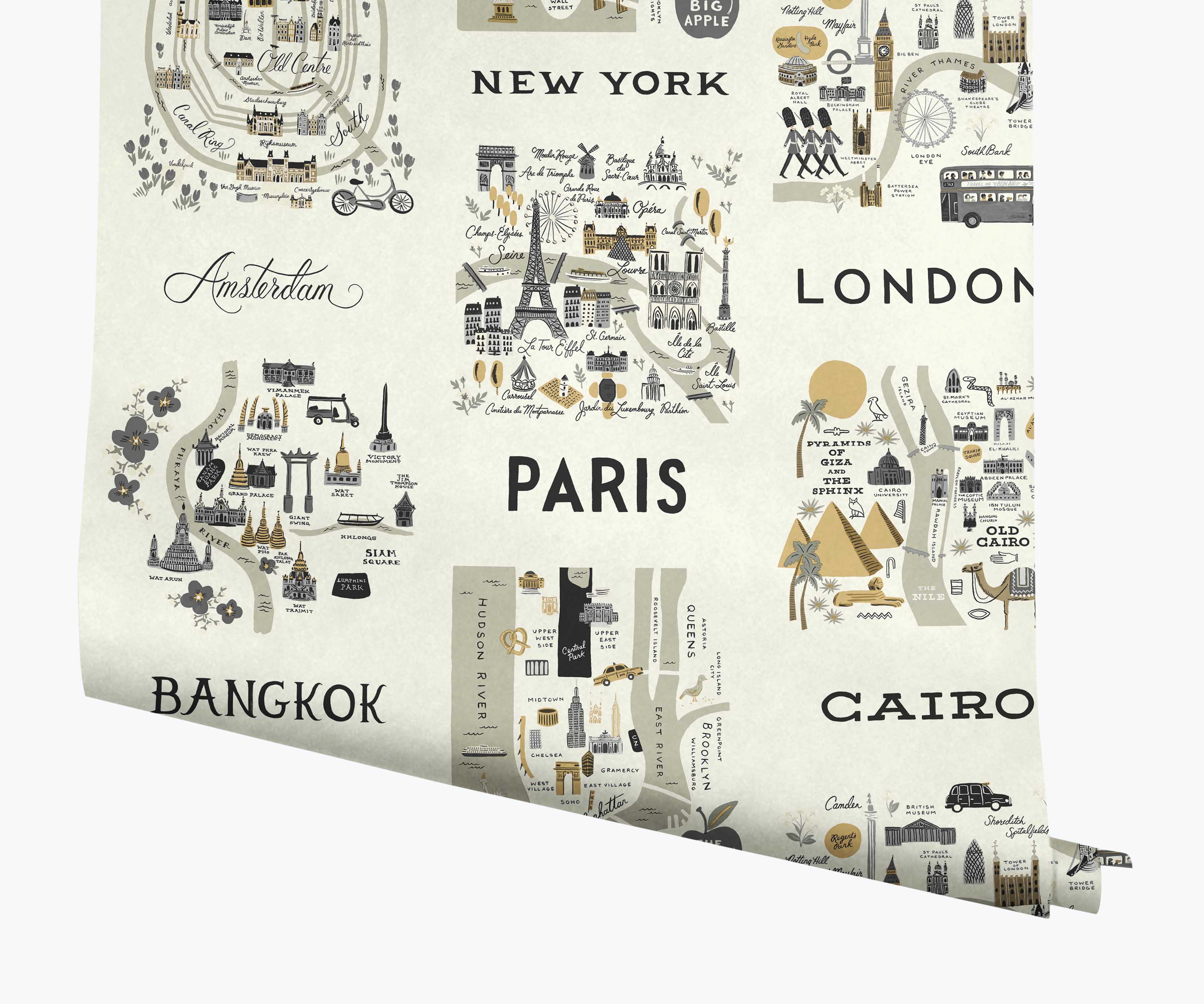 City Maps Wallpaper - Grey & Gold