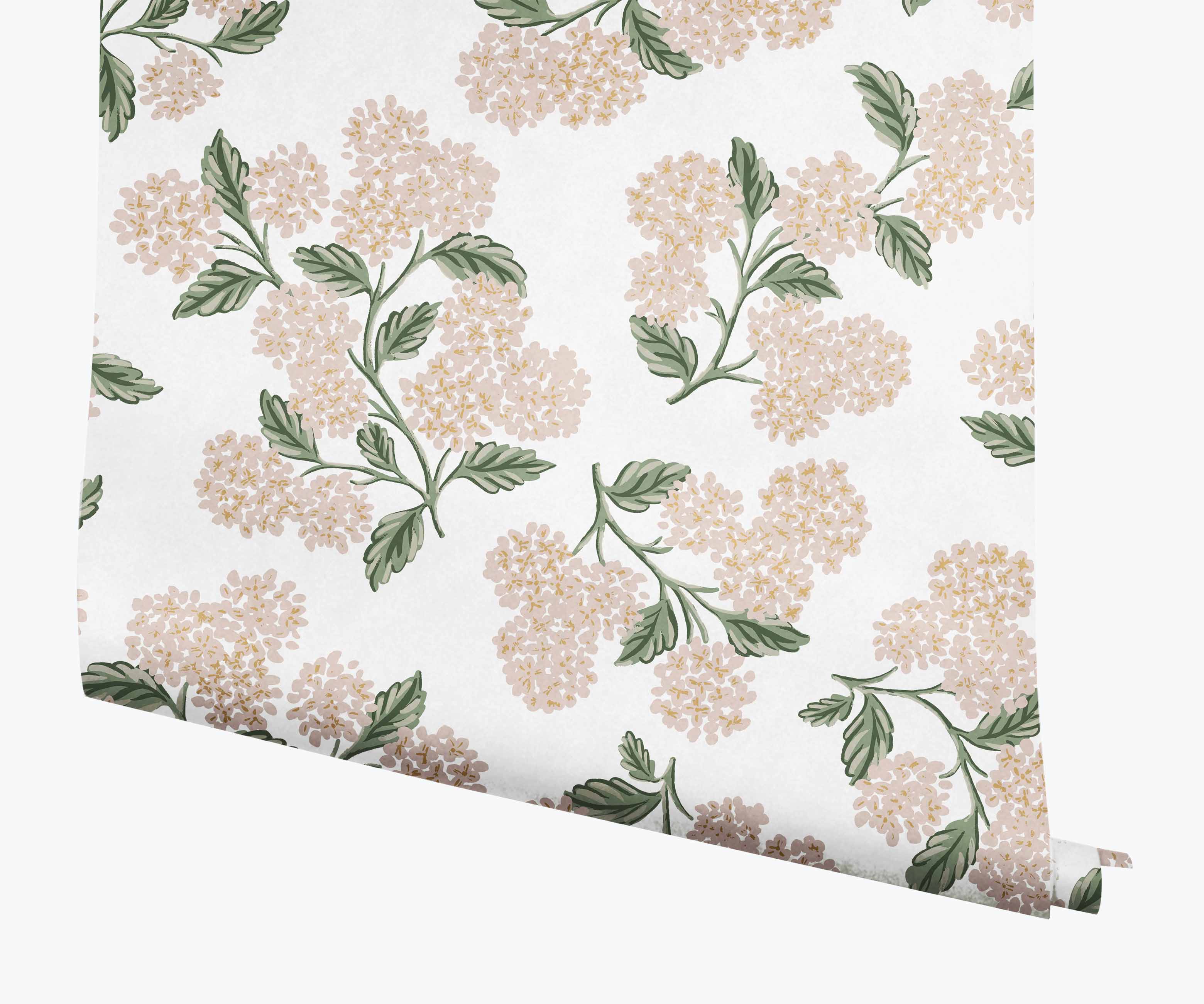 Hydrangea Wallpaper - White & Blush