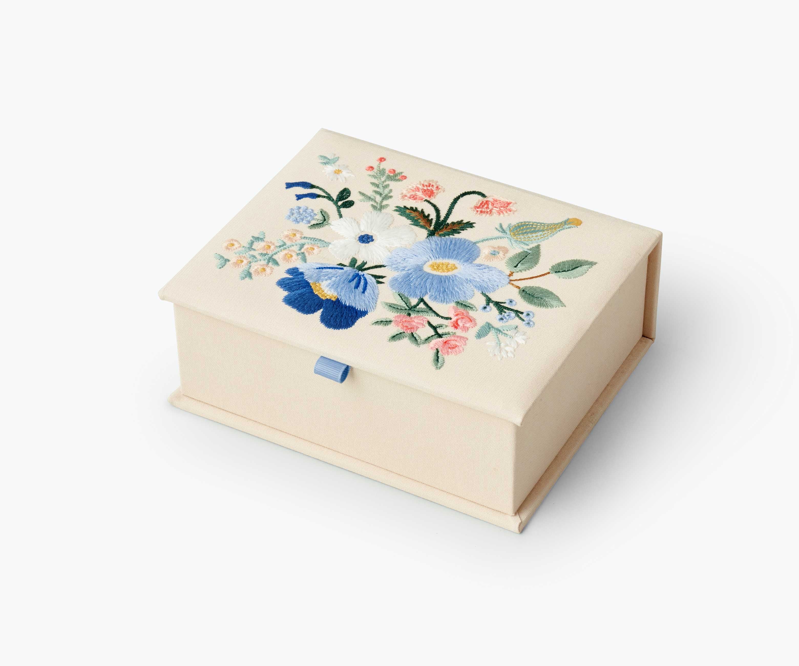 Medium Embroidered Keepsake Box - Garden Party Blue