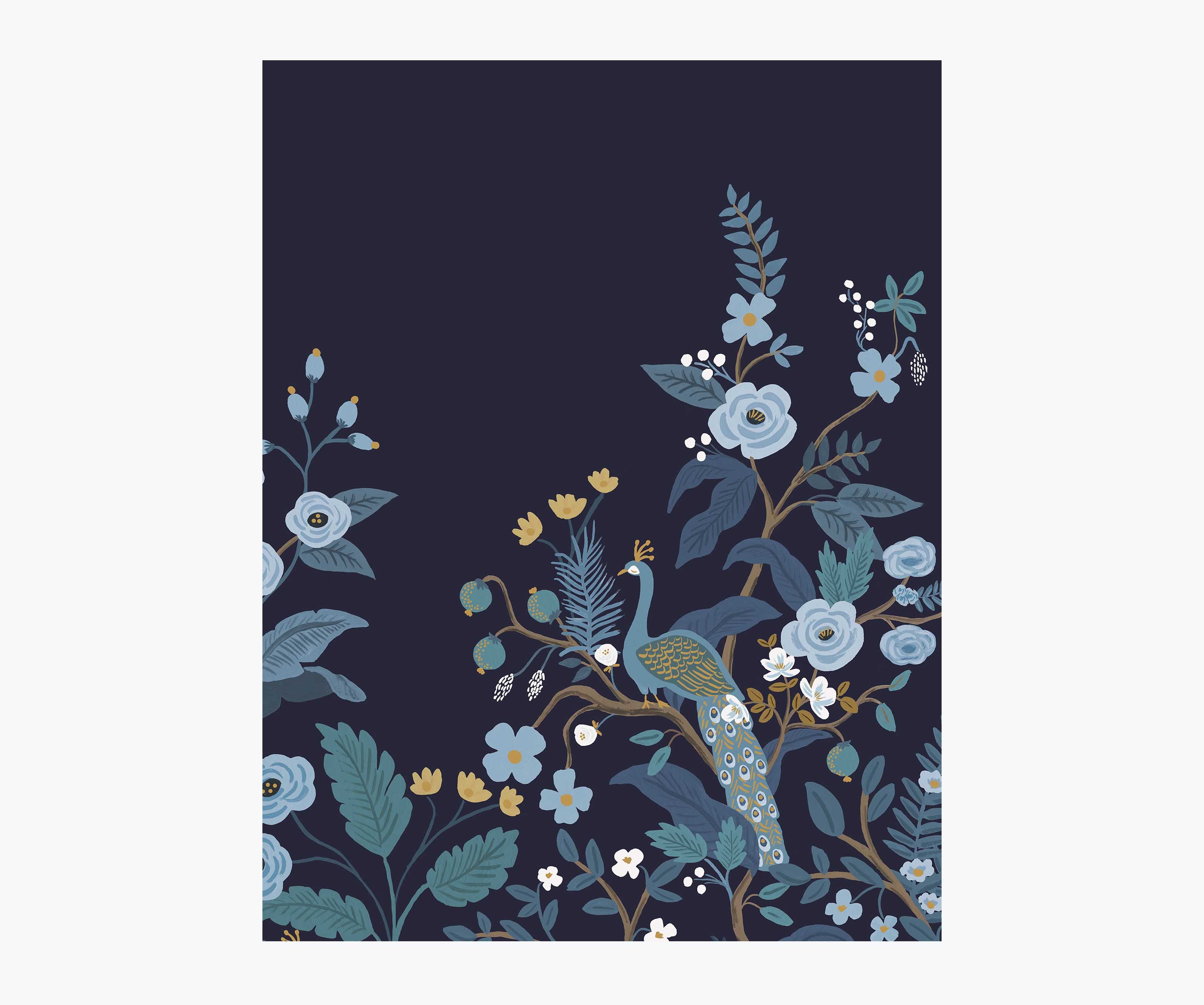 Peacock Wallpaper Mural Sample - Navy