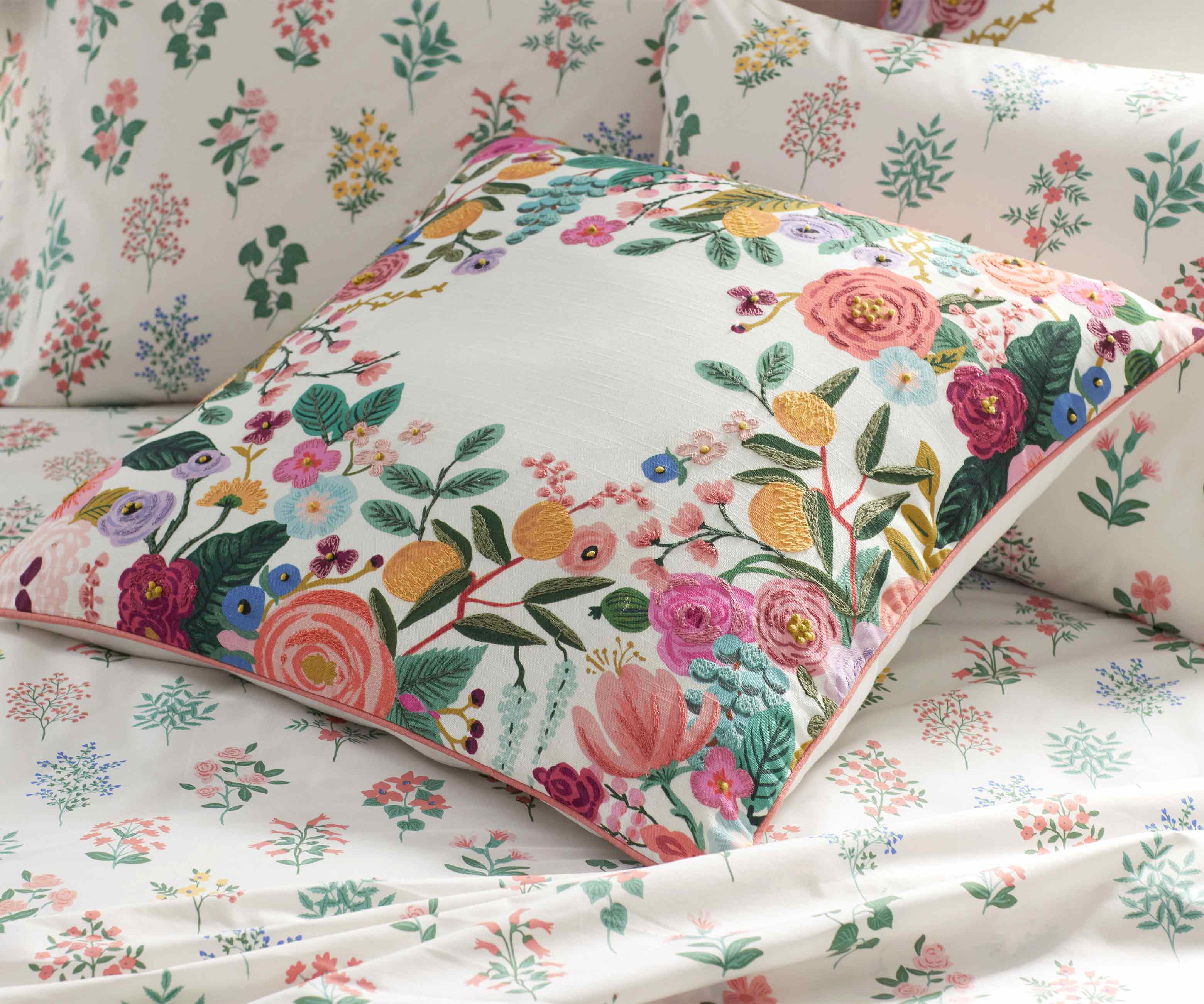 Embroidered Pillow Cover - Garden Party