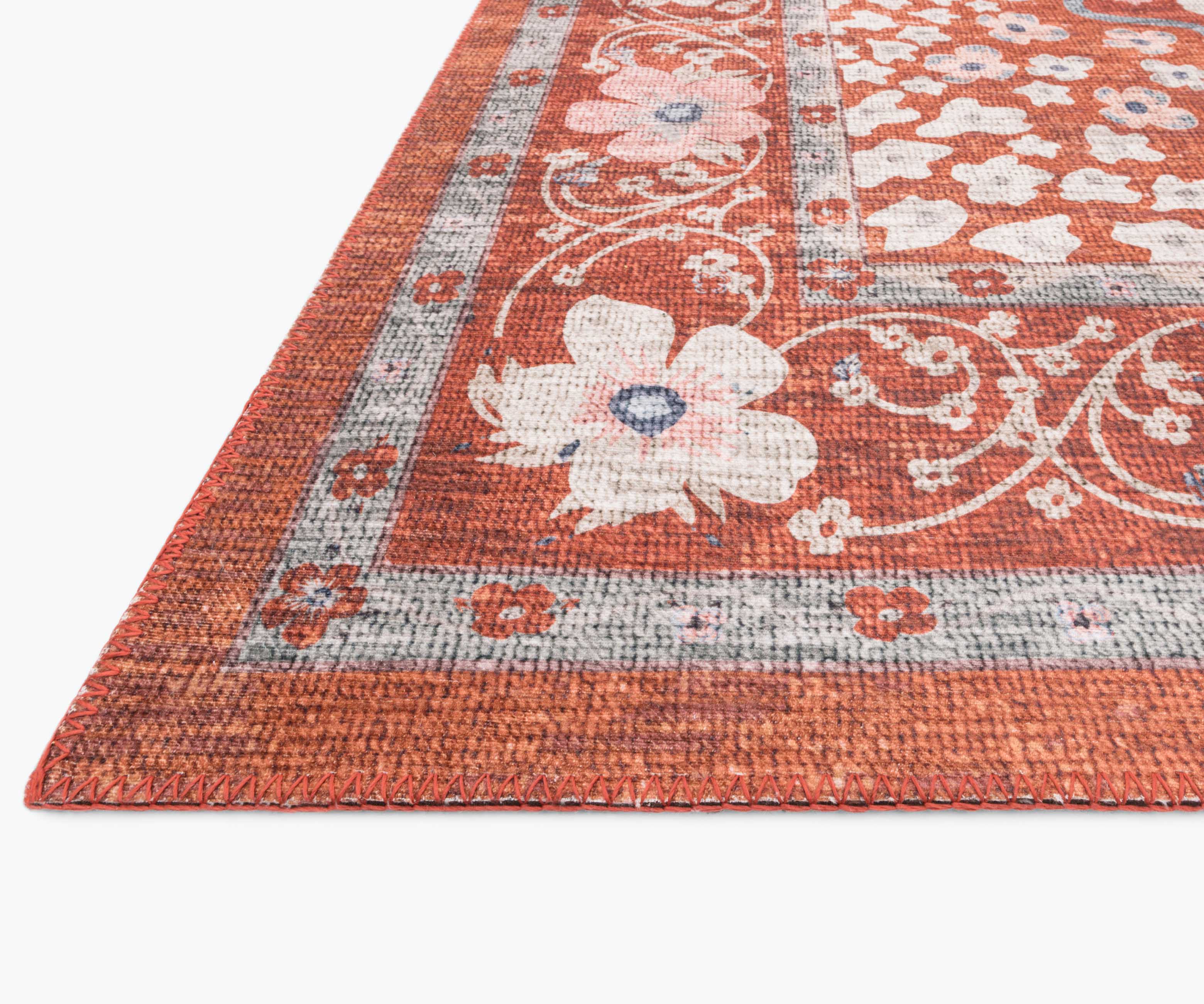 Palais Meadow Printed Rug - Crimson