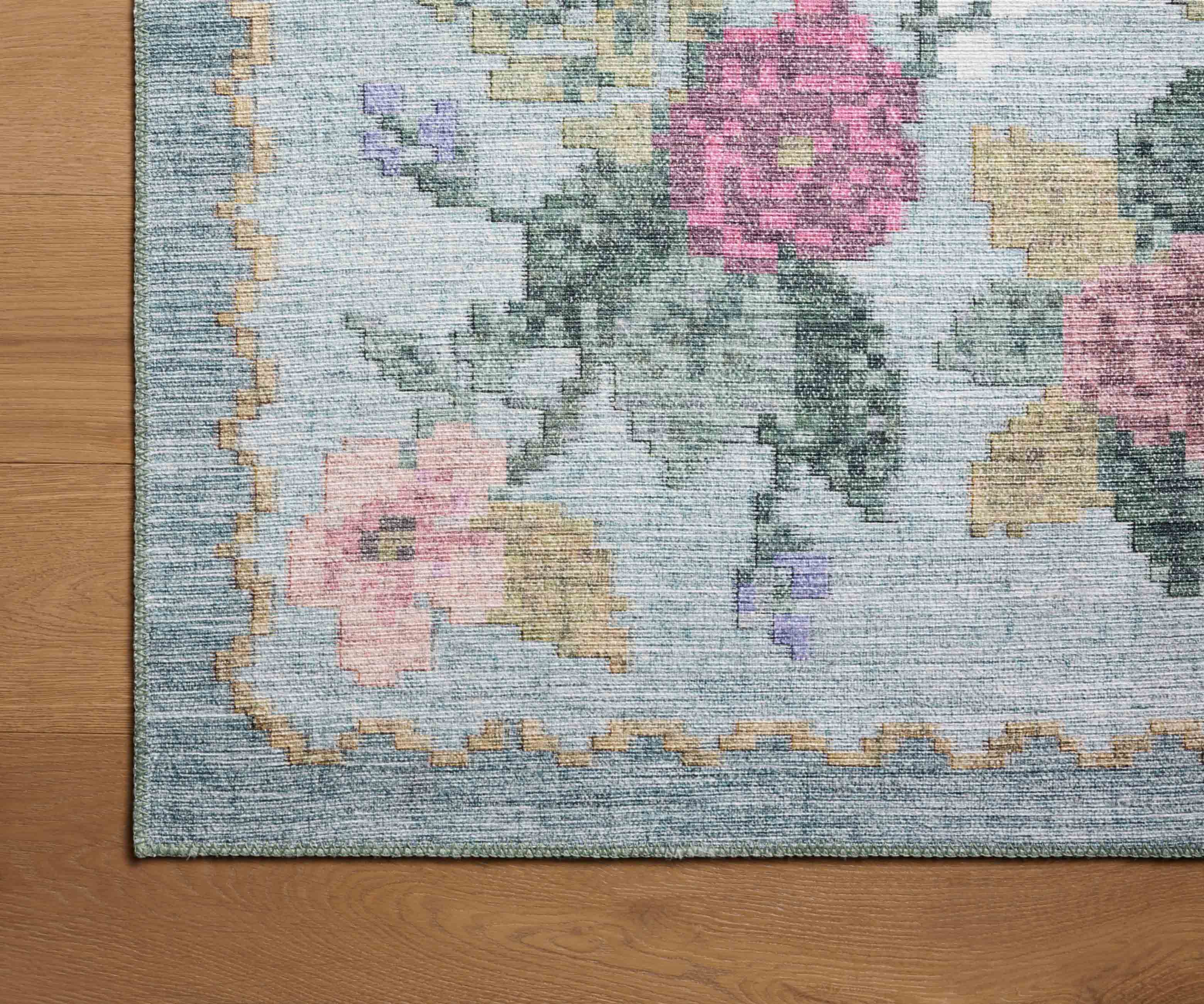 Rosa Antique Rose Power Loomed Rug - Sky