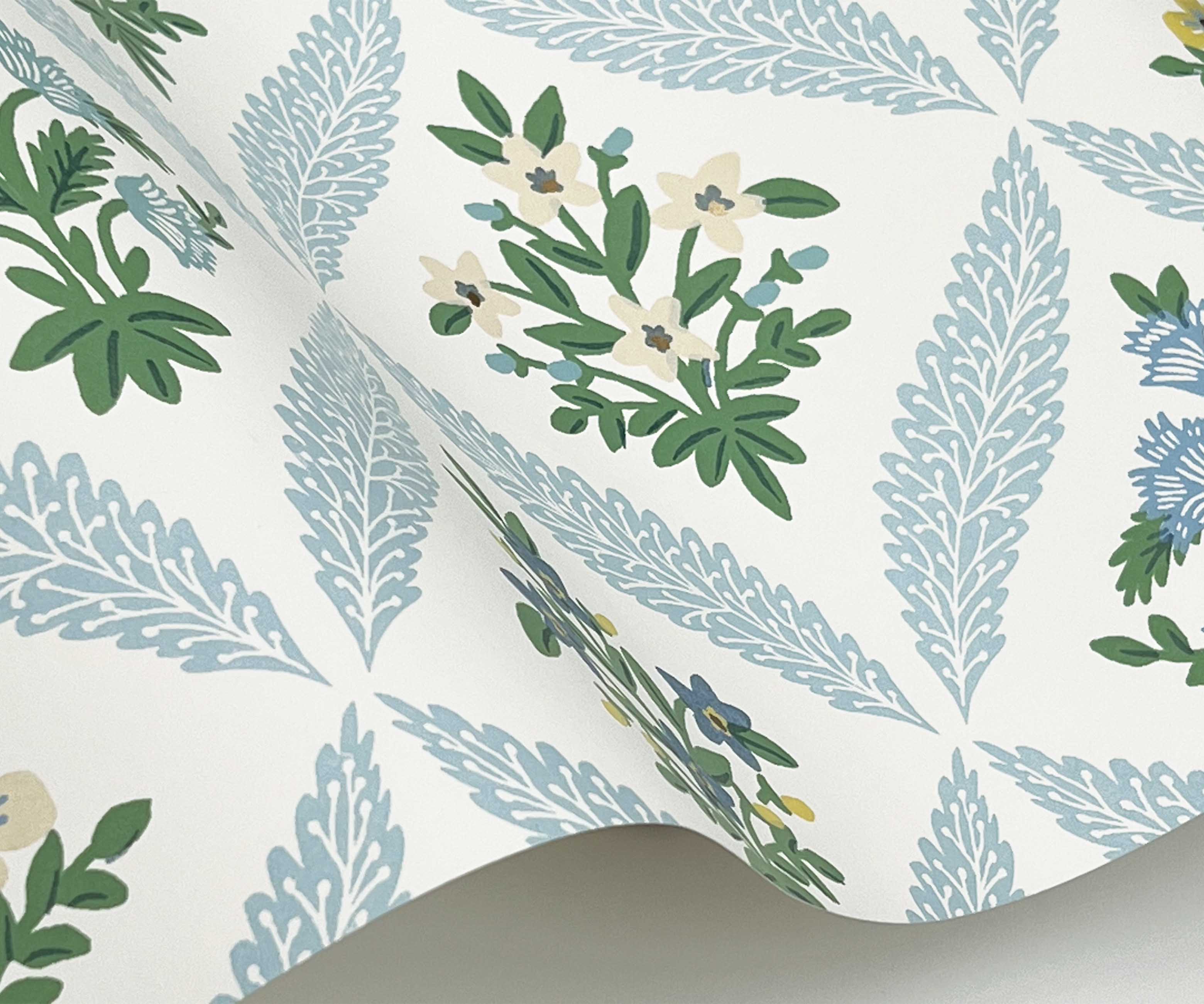 Estee Garden Wallpaper Sample - Blue Multi