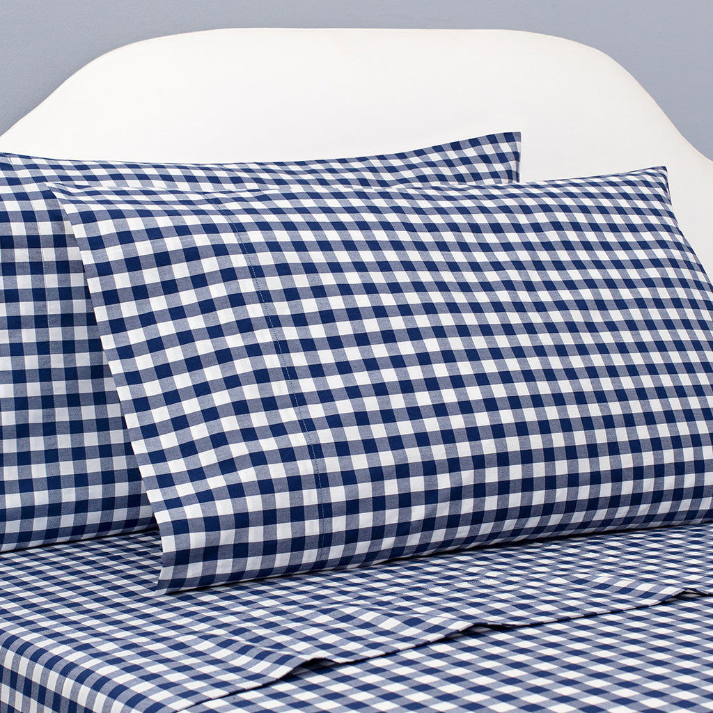 Navy Blue Small Gingham Flat Sheet