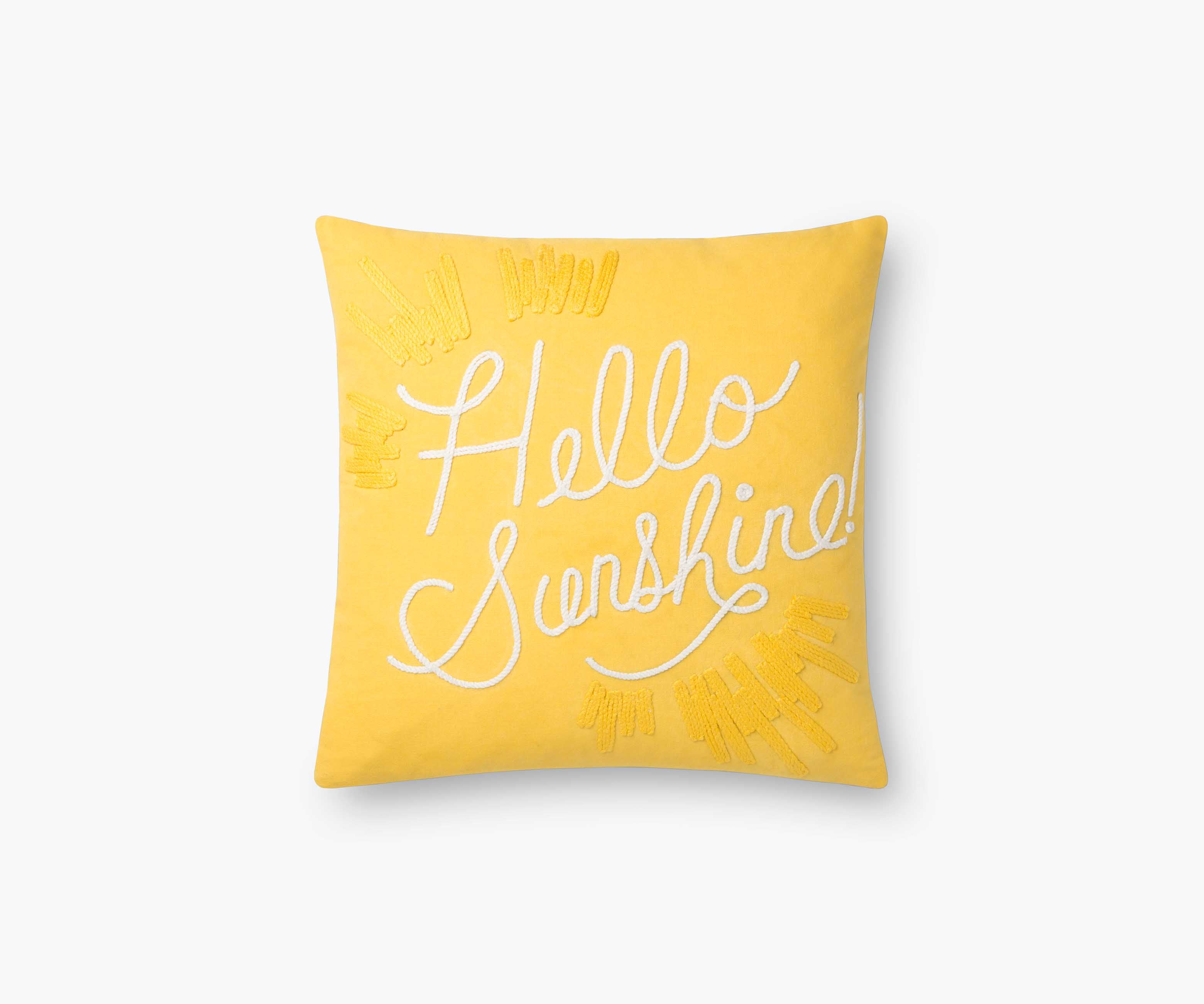 Hello Sunshine Embroidered Pillow - Yellow