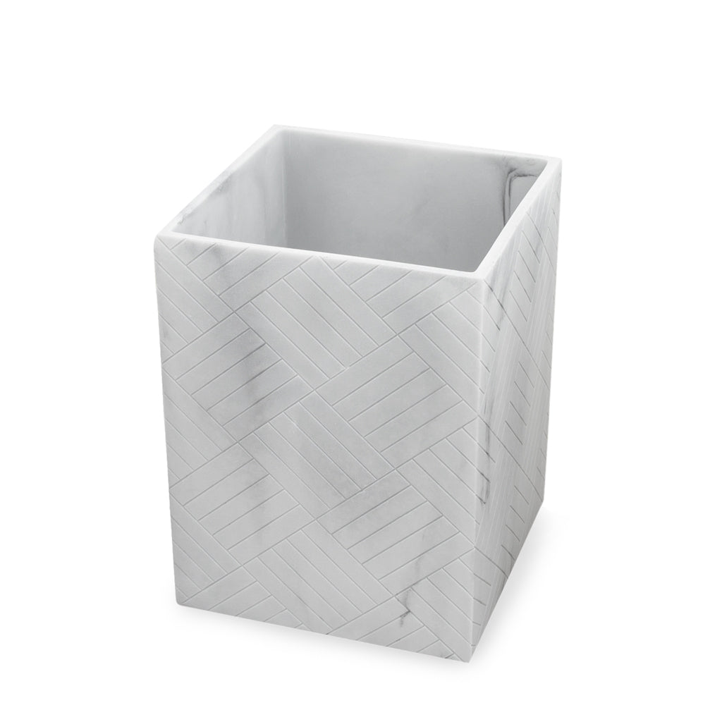 The Herringbone Grey Marble Bath Accessories - Wastebasket