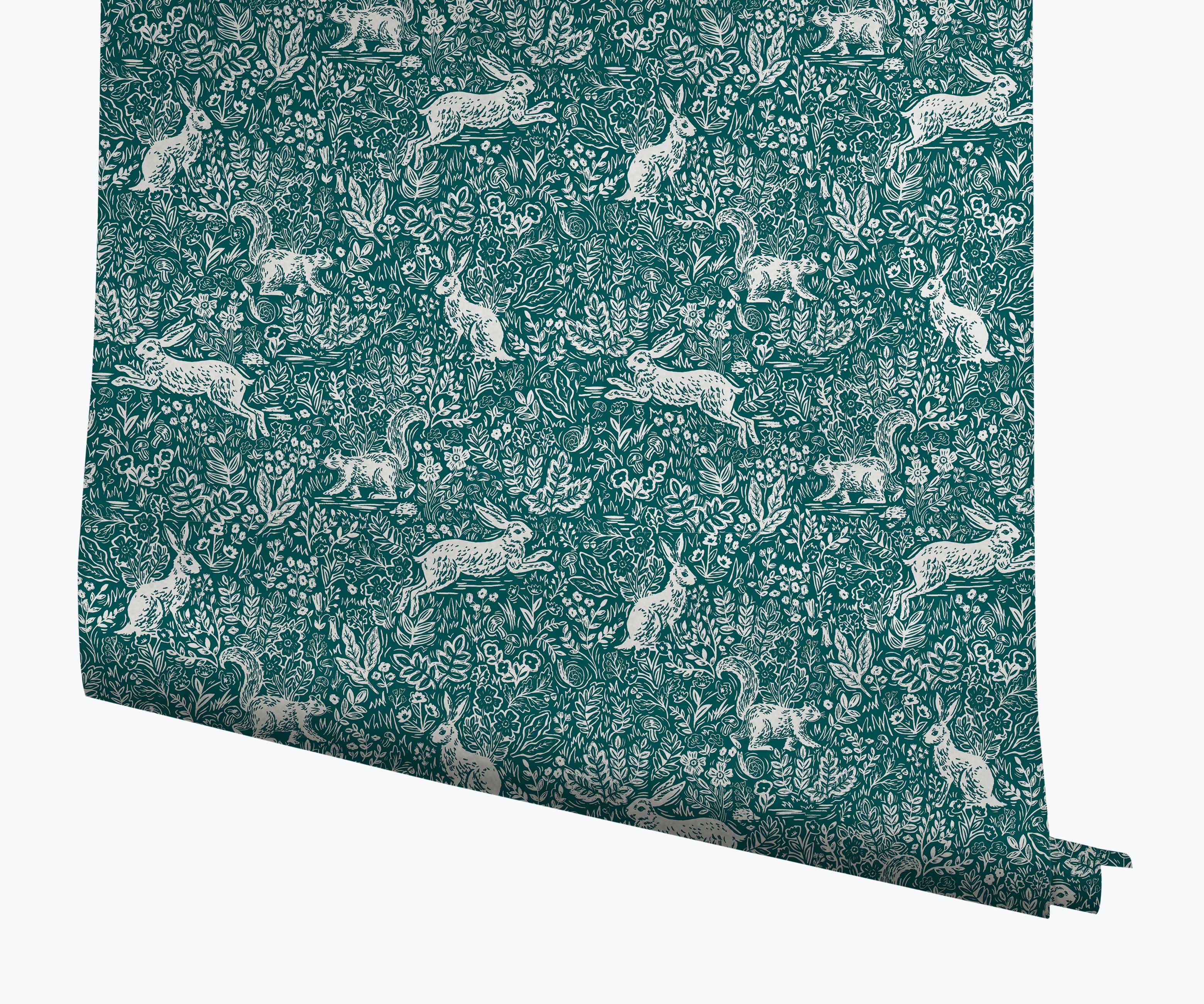 Fable Wallpaper - Emerald & Metallic Silver