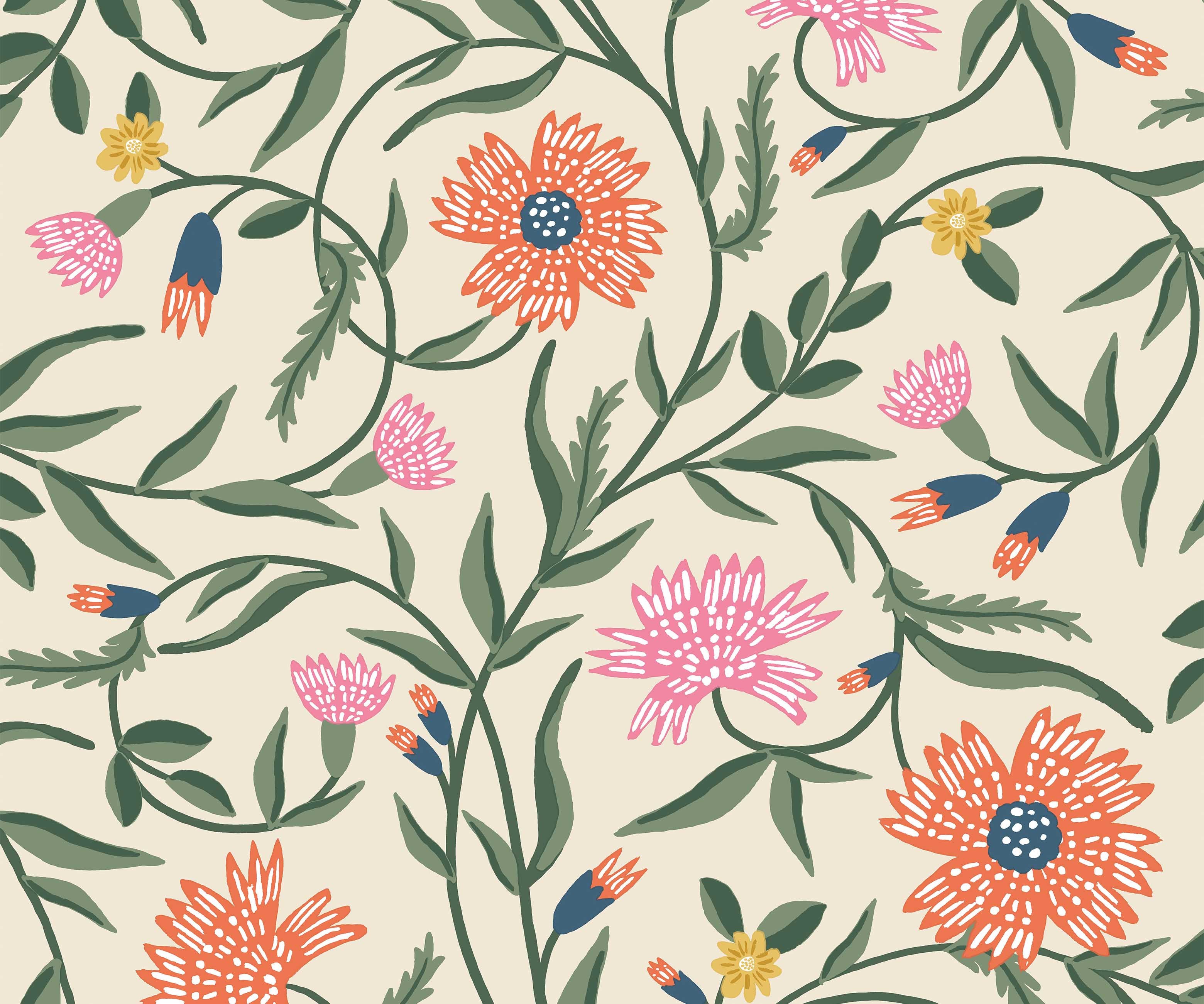 Aster Wallpaper - Linen & Coral