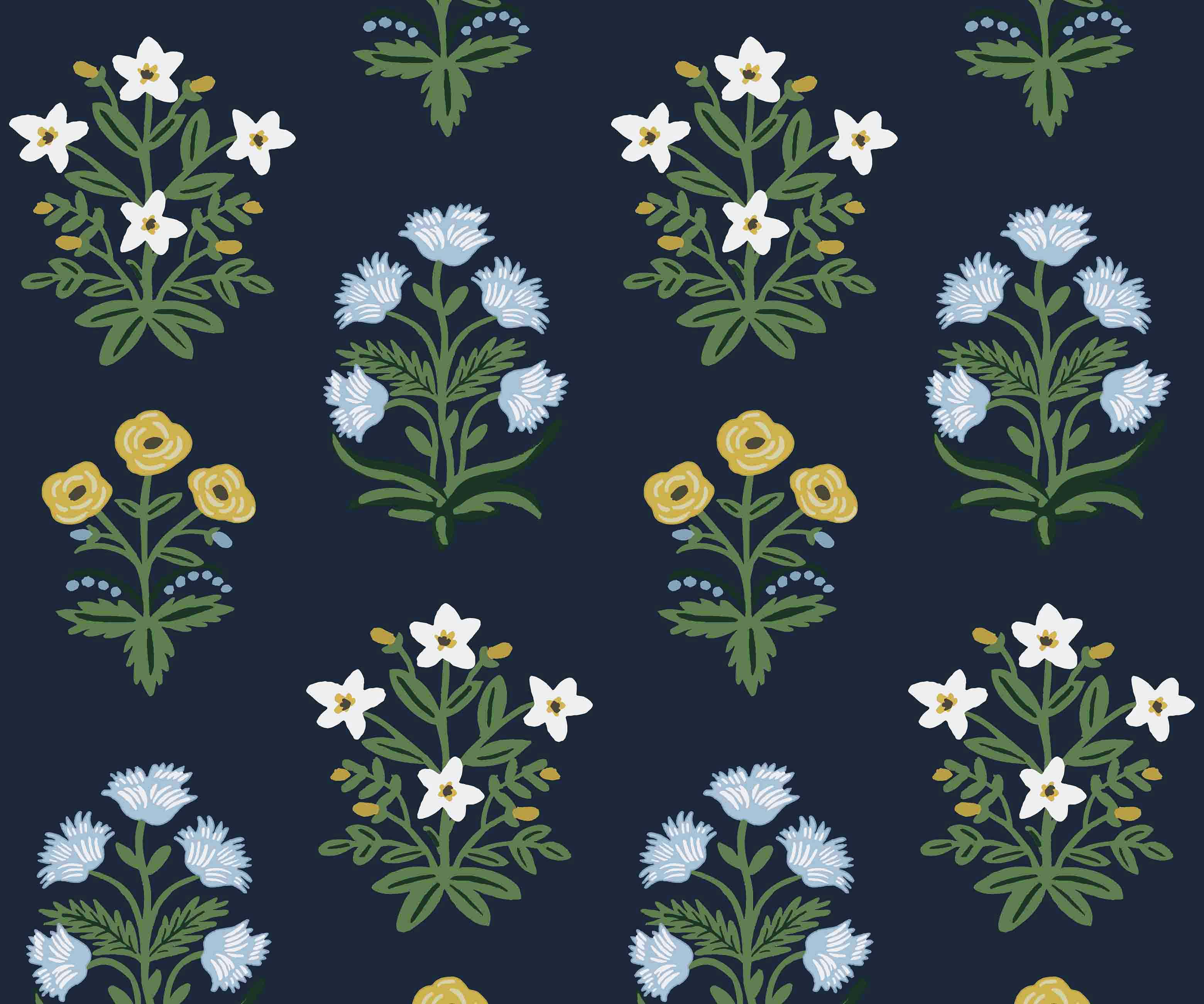 Mughal Rose Wallpaper - Navy