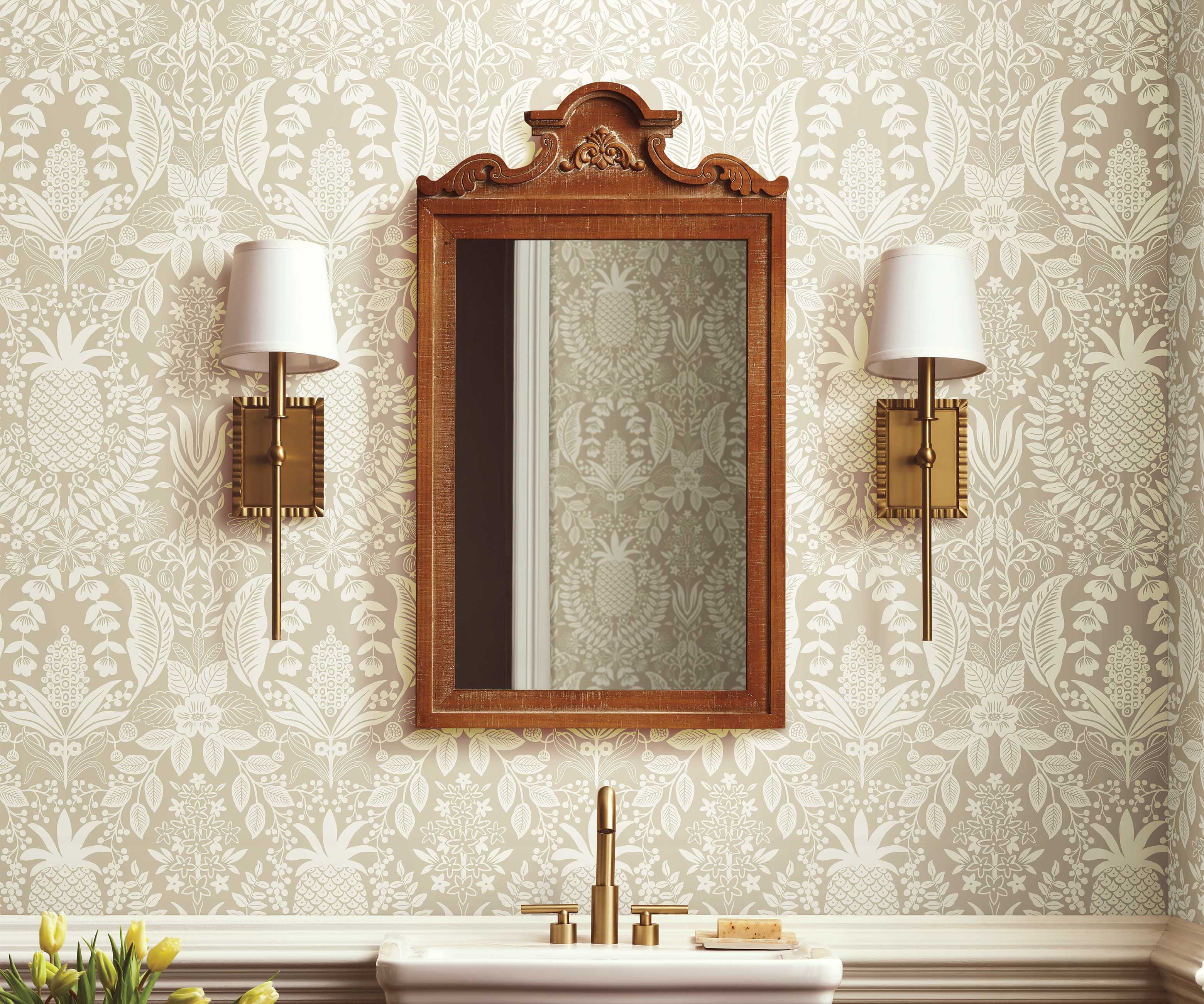 Pineapple Damask Wallpaper Sample - Linen