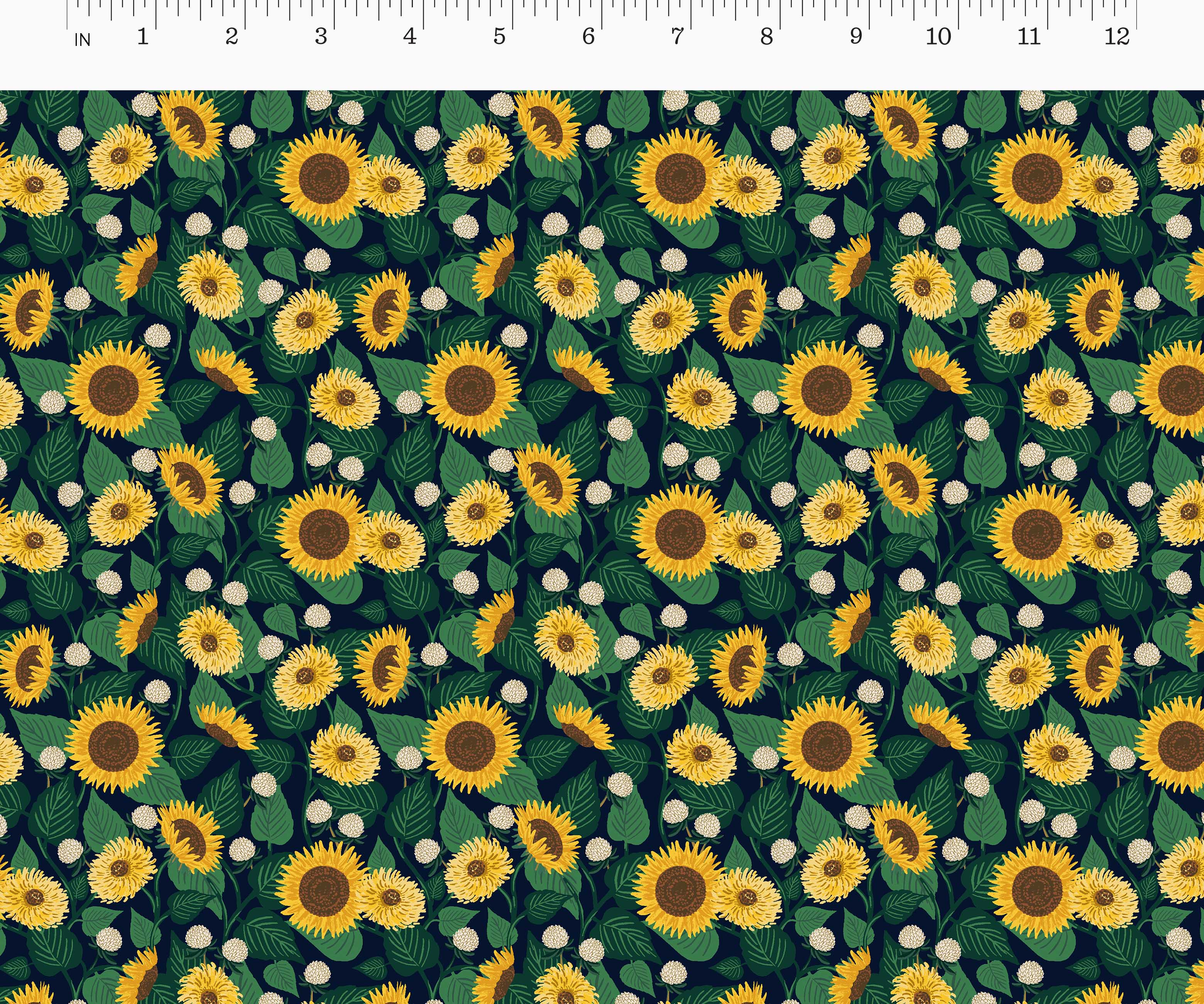 Sunflower Fields Cotton Fabric - Navy