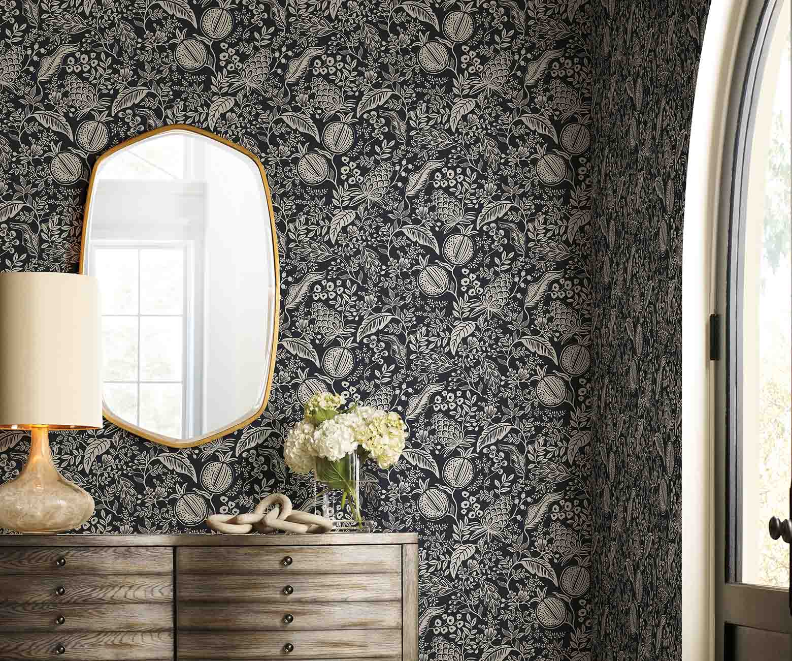 Pomegranate Wallpaper Sample - Black & Linen