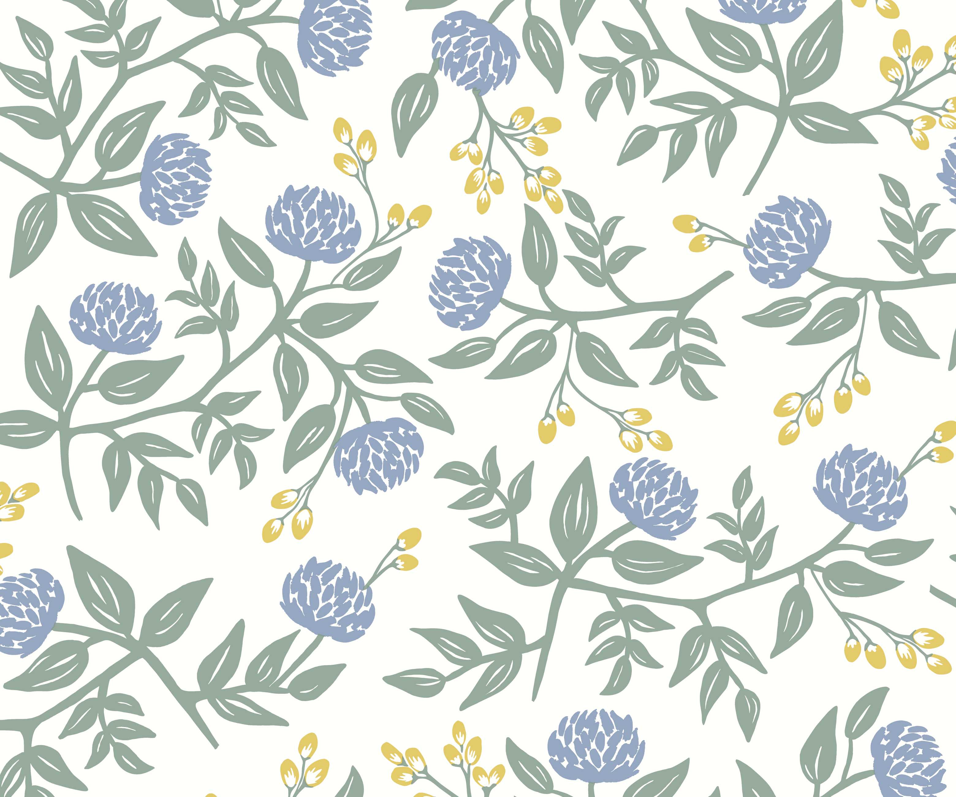 Peonies Wallpaper - Periwinkle & Sage