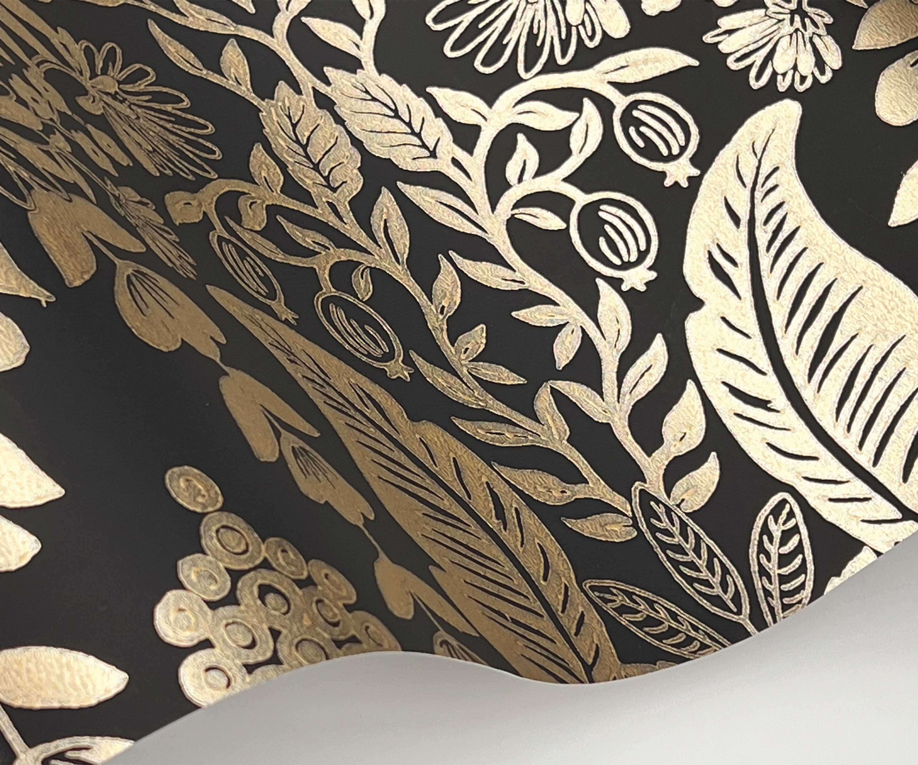 Pineapple Damask Wallpaper Sample - Black & Gold