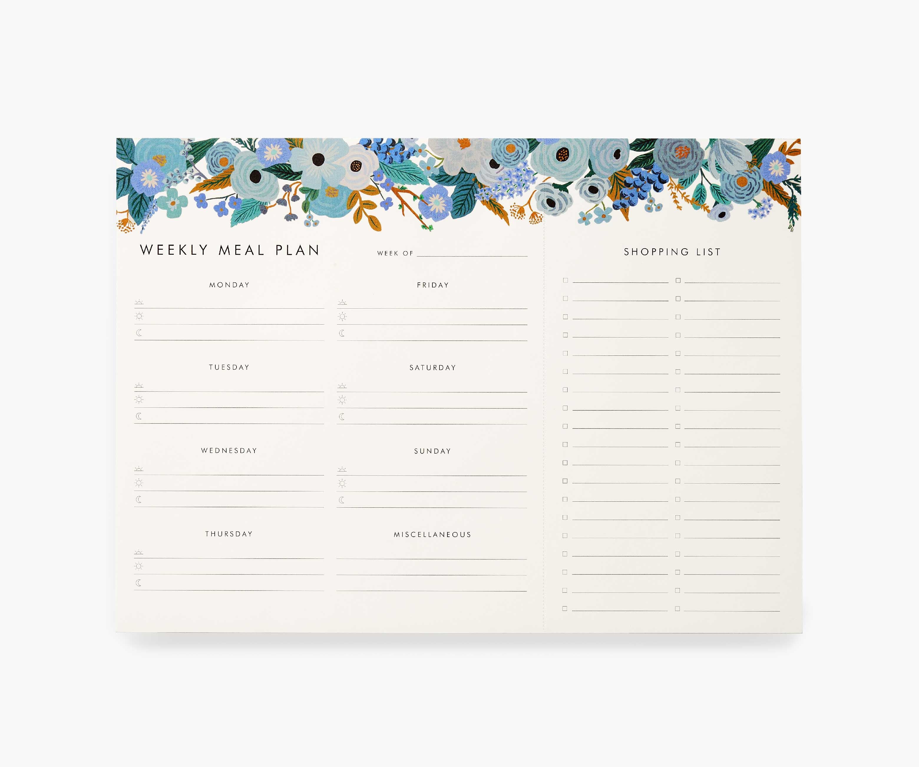 Weekly Meal Planner - Garden Party Blue