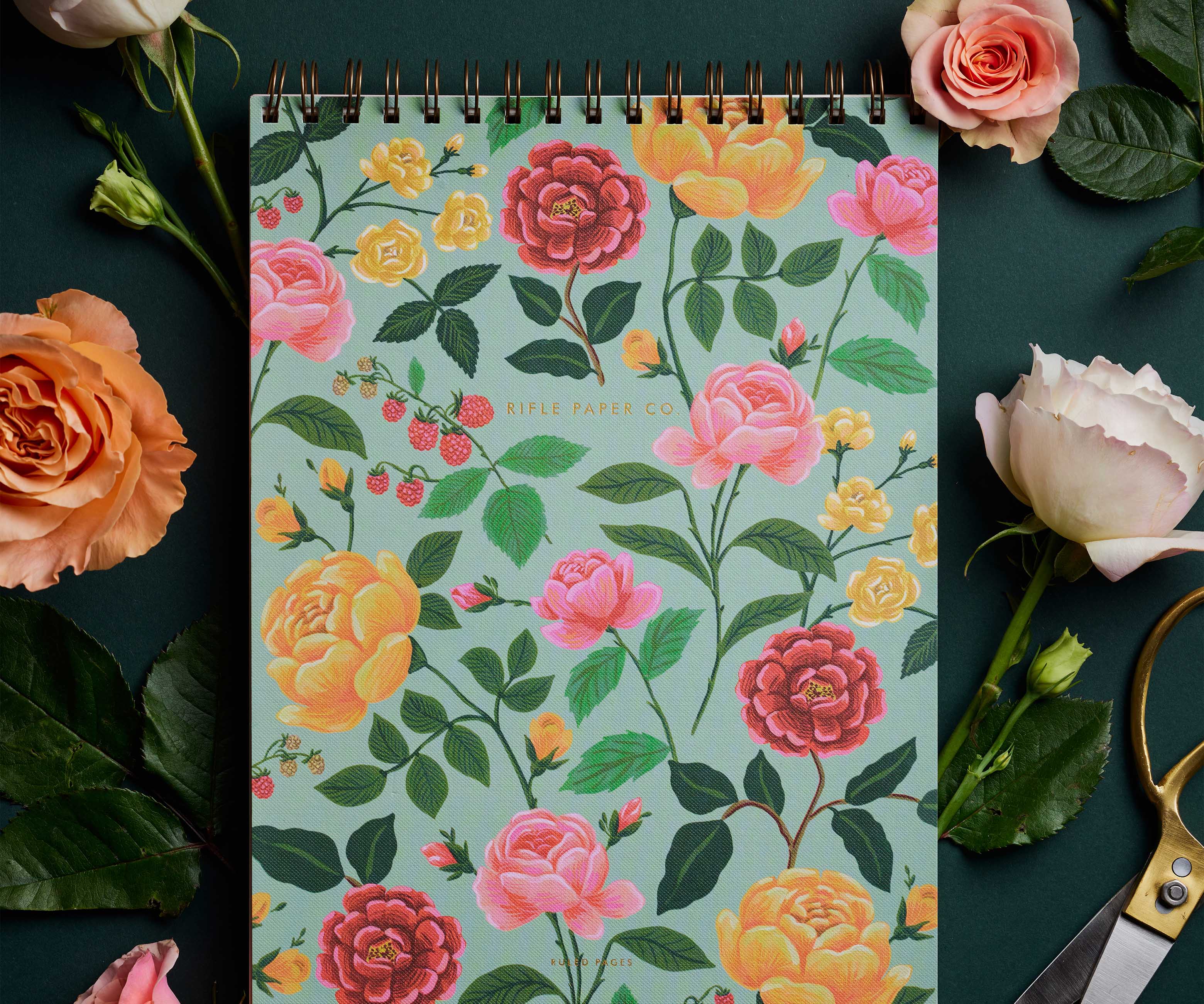 Large Top Spiral Notebook - Roses