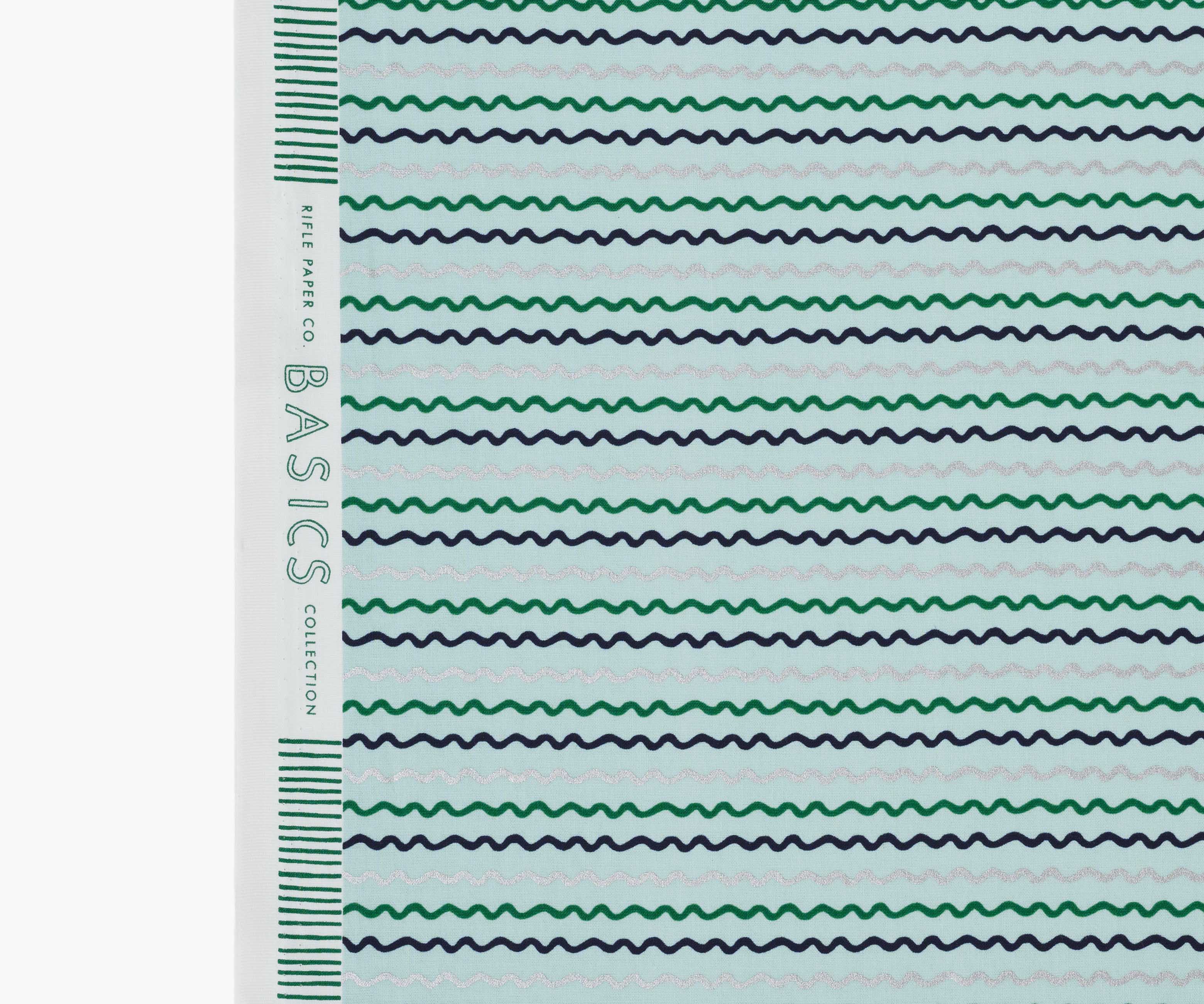 Ribbon Stripe Cotton Metallic Fabric - Mint