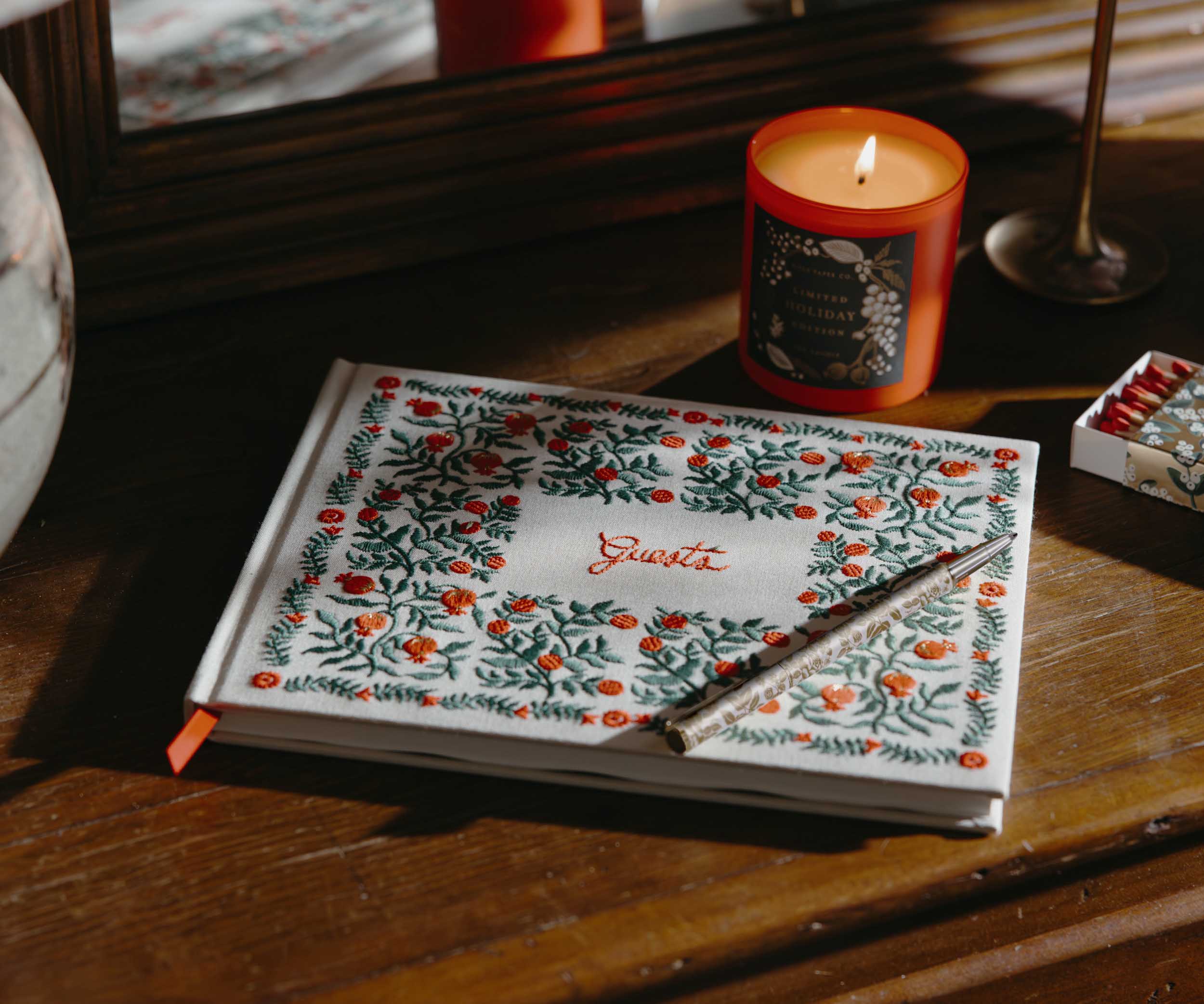 Embroidered Guest Book - Christmastide Pomegranate