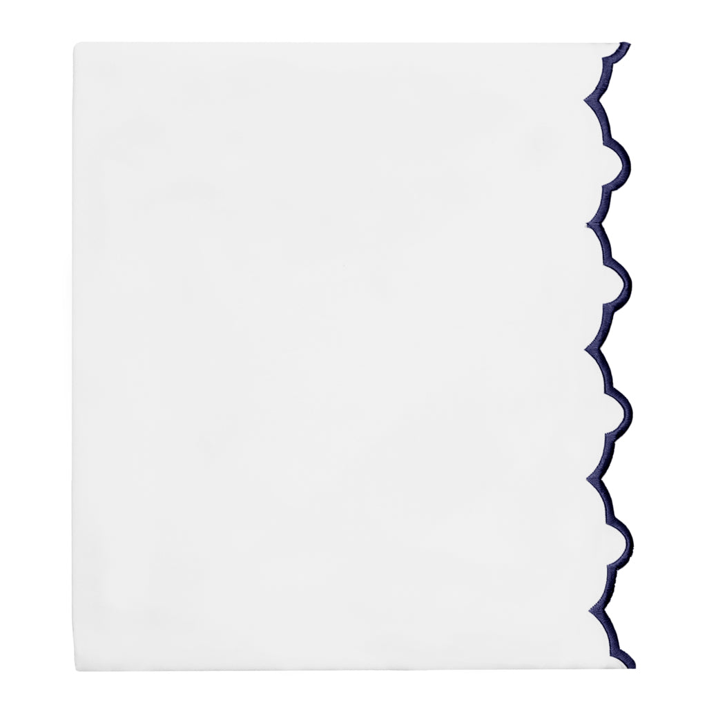 Navy Scalloped Embroidered Flat Sheet