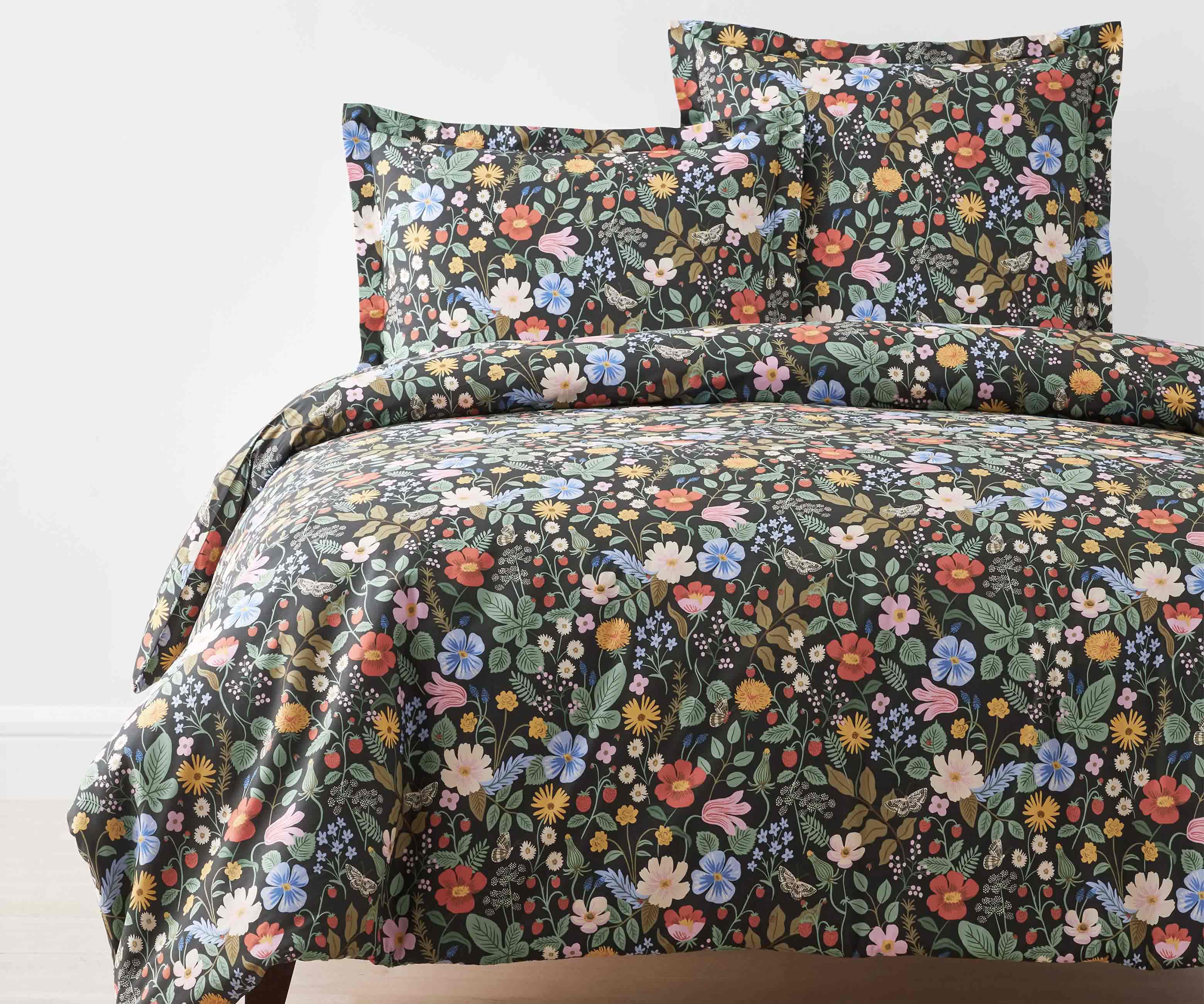 Percale Duvet Cover - Strawberry Fields Black