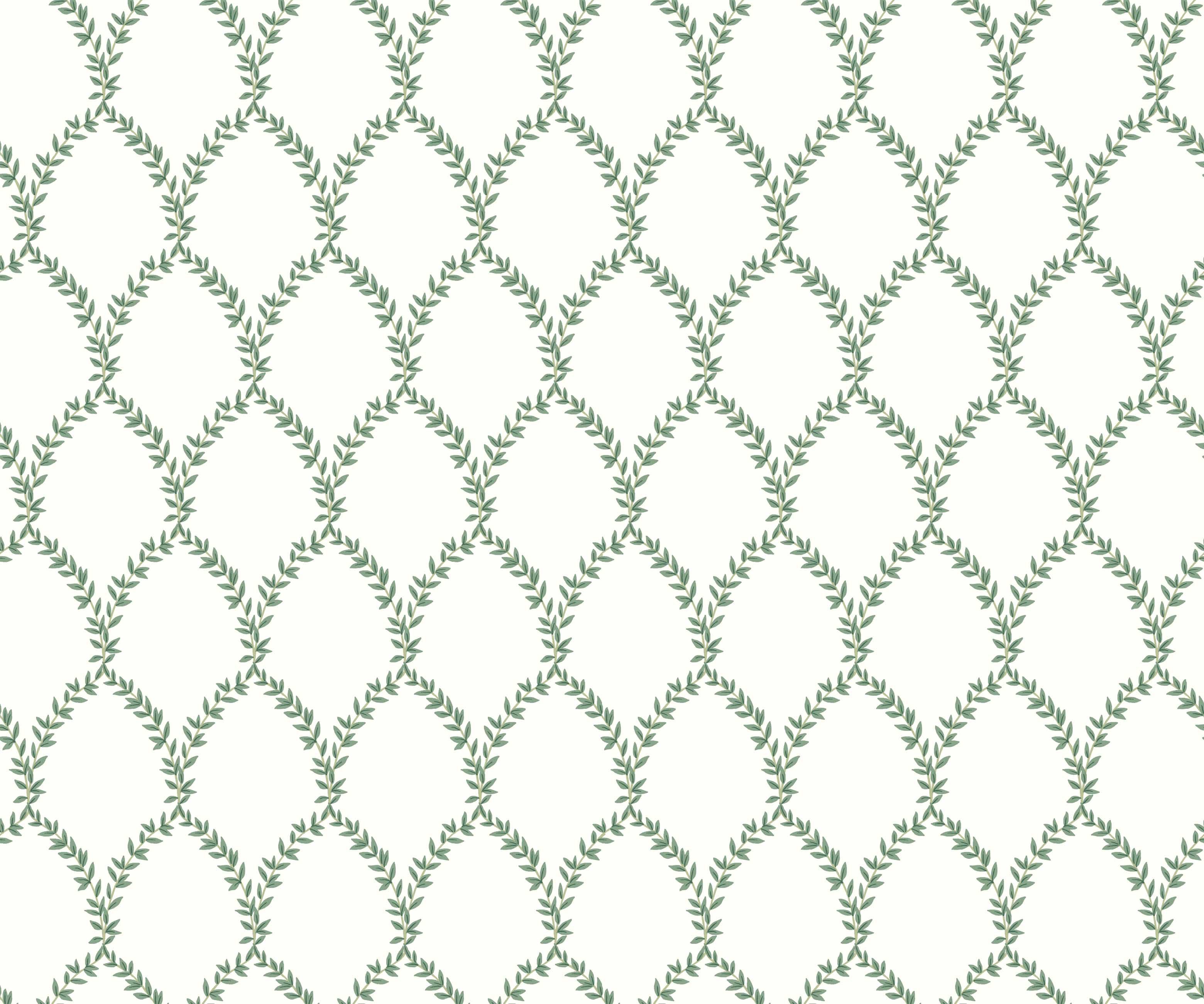 Laurel Wallpaper - Green & White