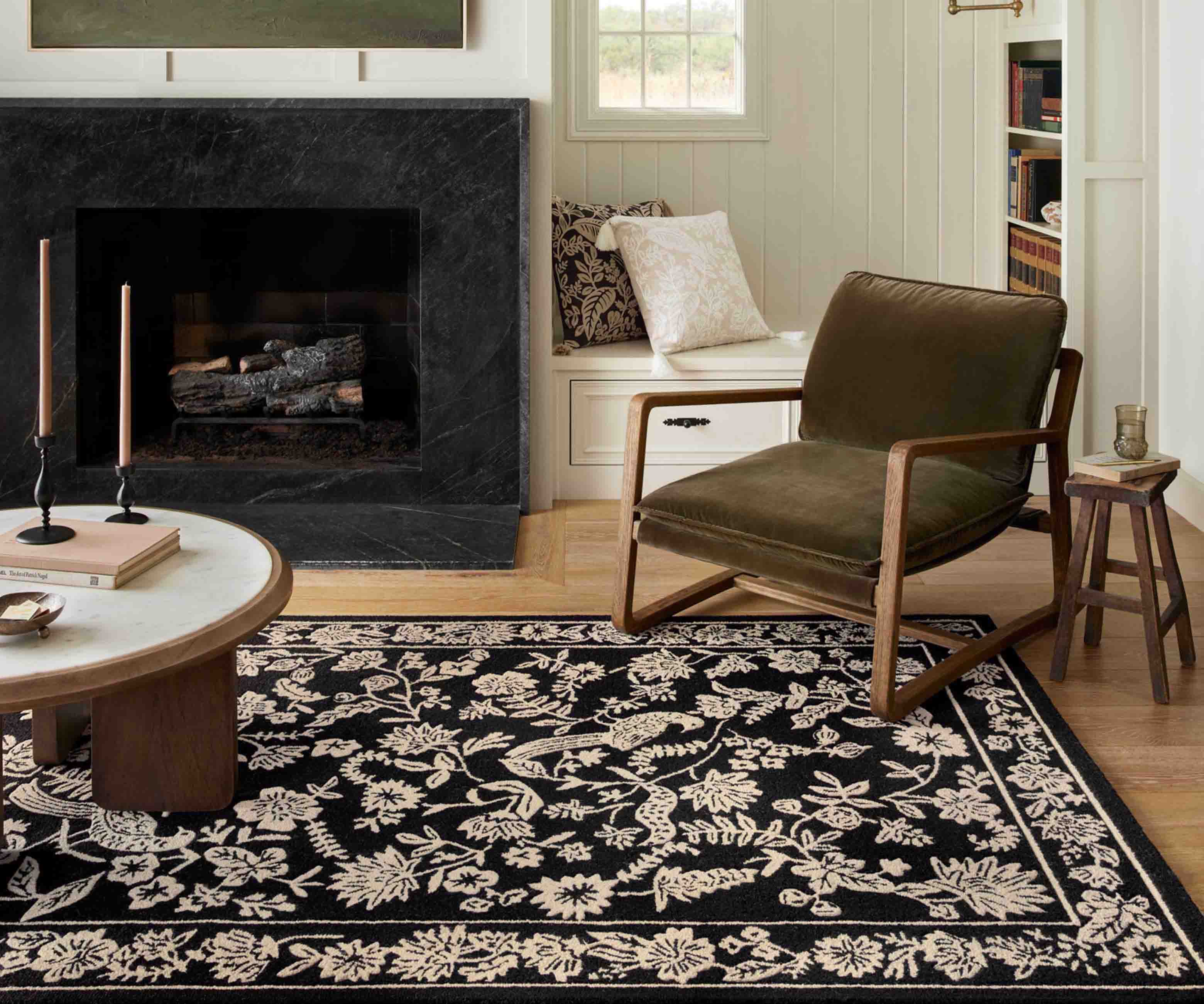 Arboretum Aviary Wool-Hooked Rug - Black