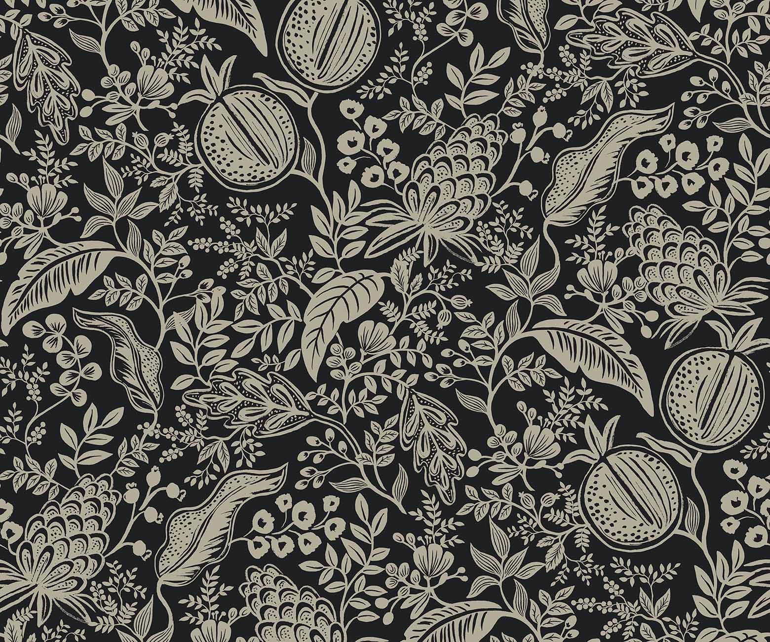 Pomegranate Wallpaper - Black & Linen