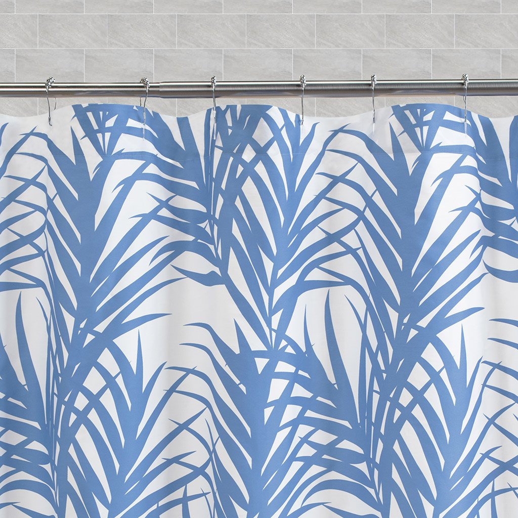 The Blue Palm Leaf Shower Curtain