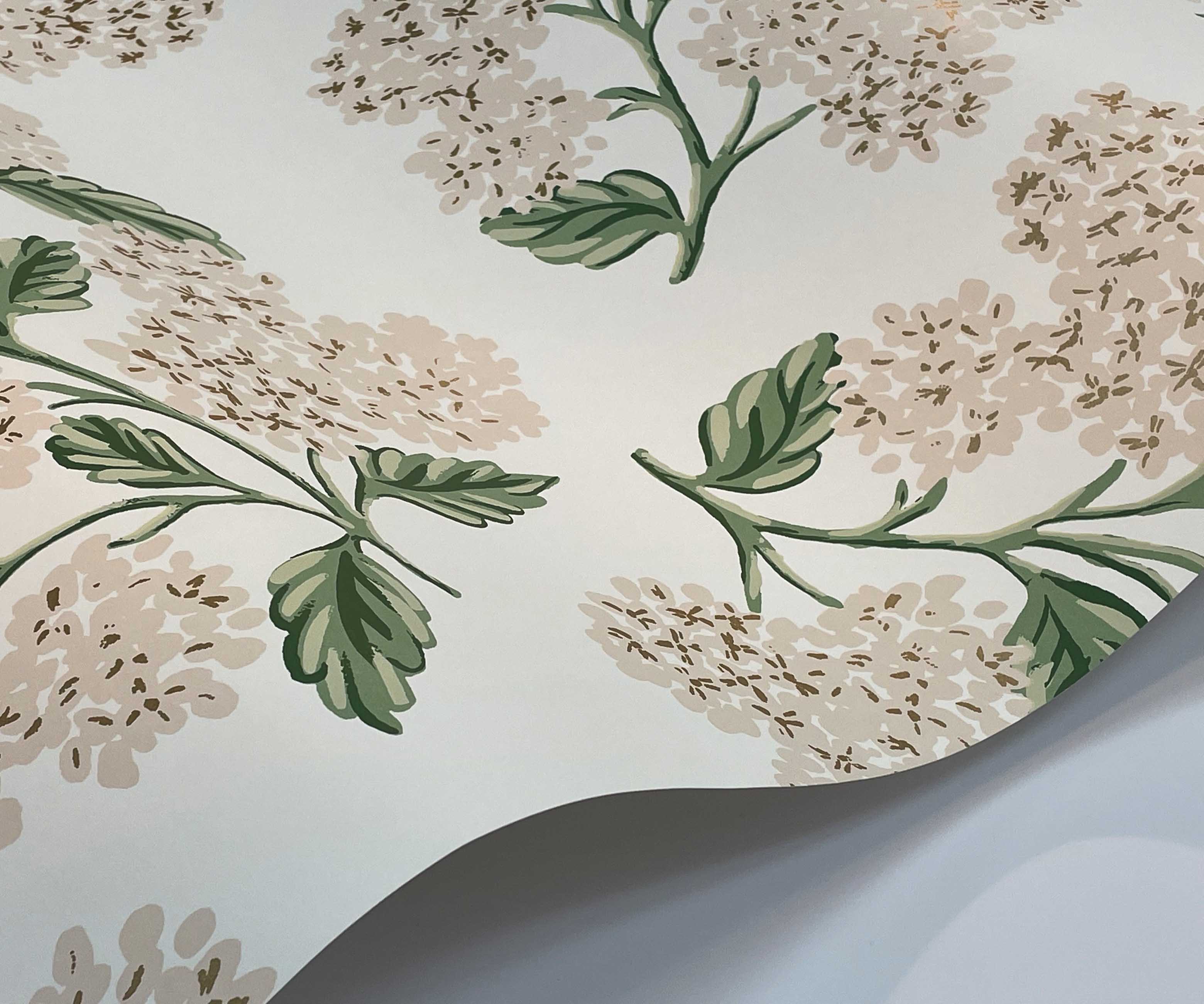 Hydrangea Wallpaper Sample - White & Blush