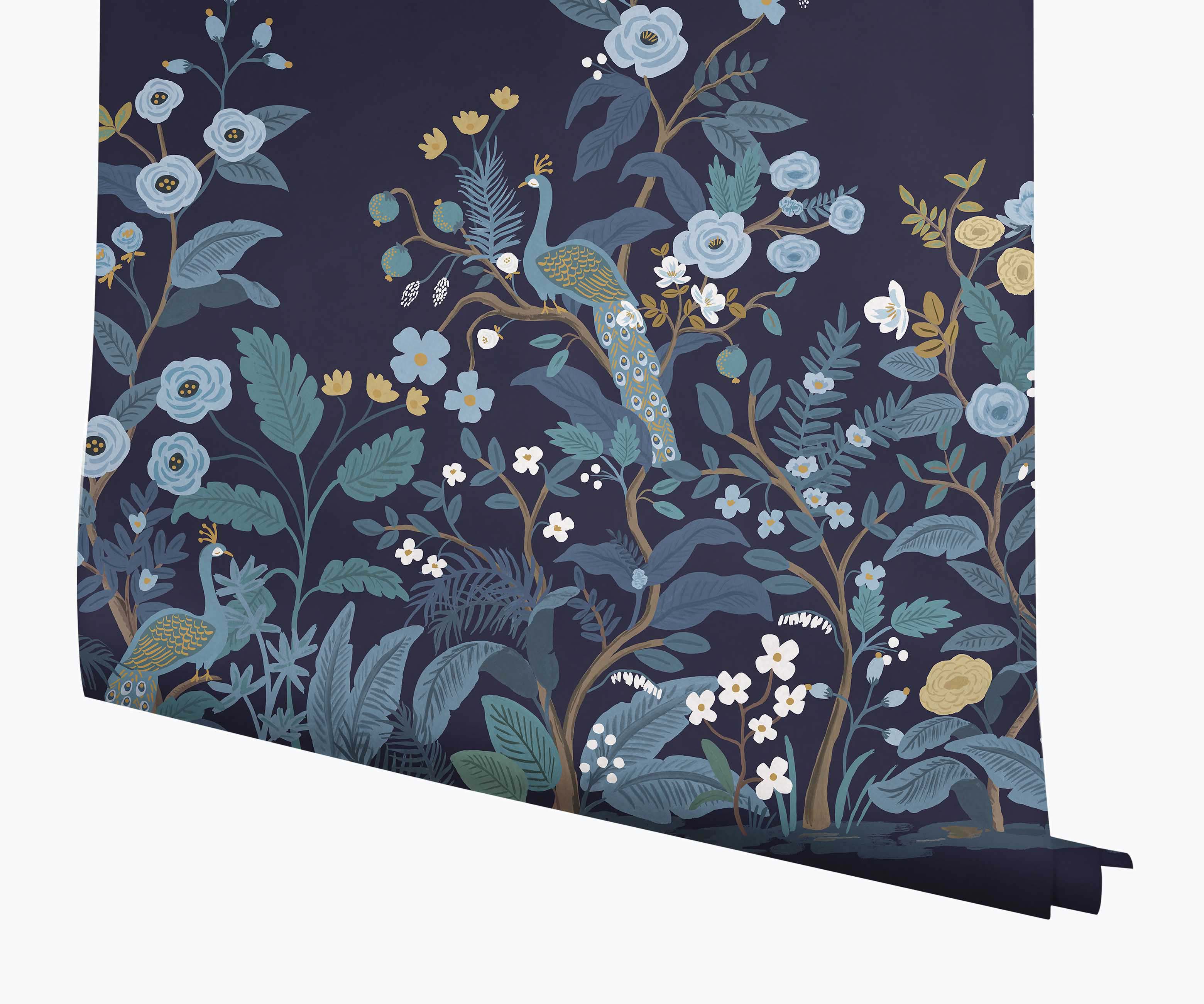 Peacock Wallpaper Mural - Navy