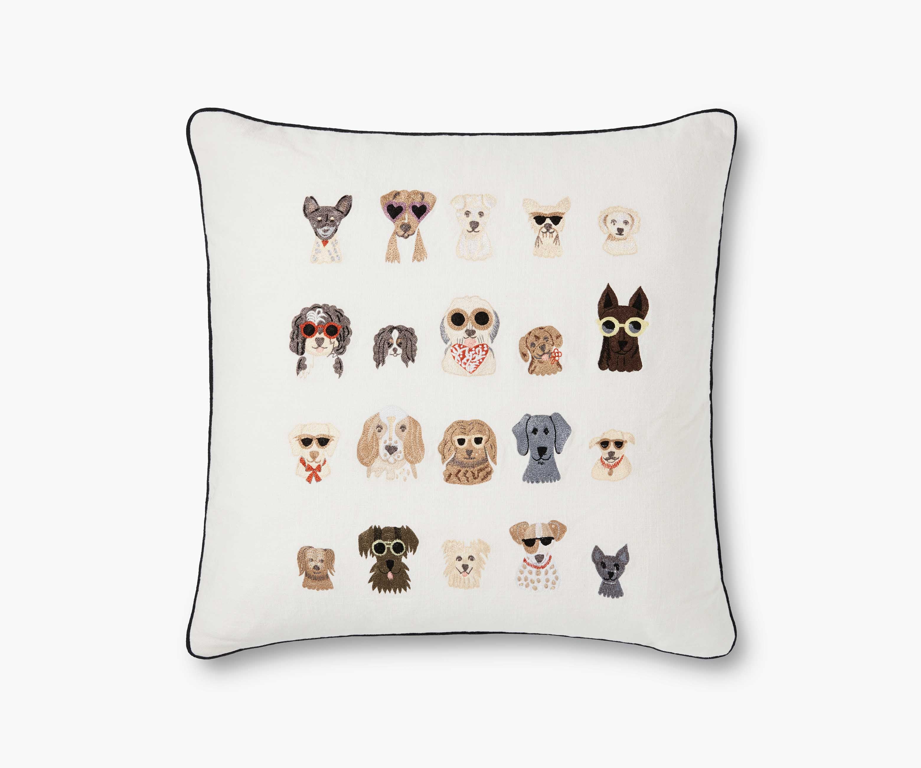 Dog Days Embroidered Pillow - Cream