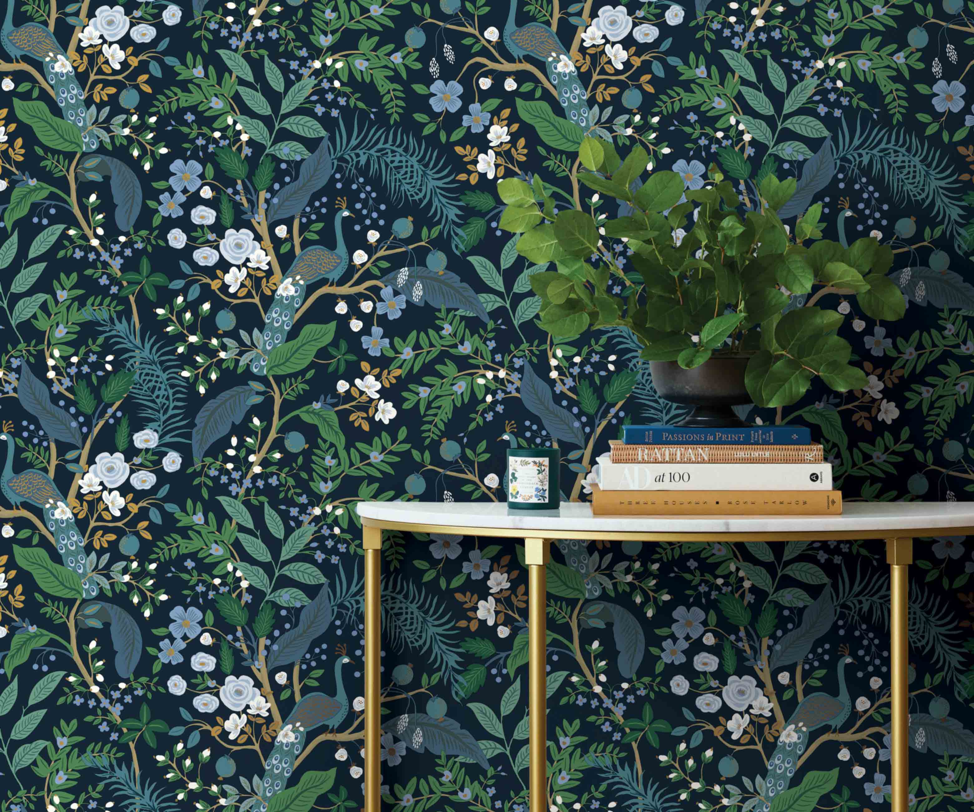 Peacock Garden Peel & Stick Wallpaper - Navy