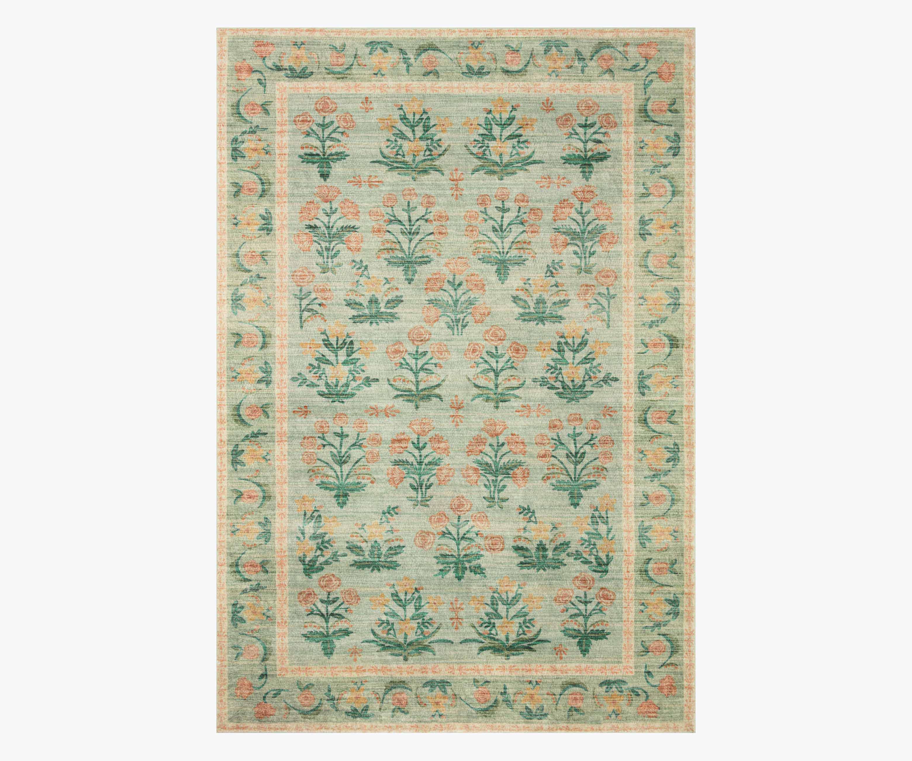 Eden Mughal Rose Power Loomed Rug - Moss