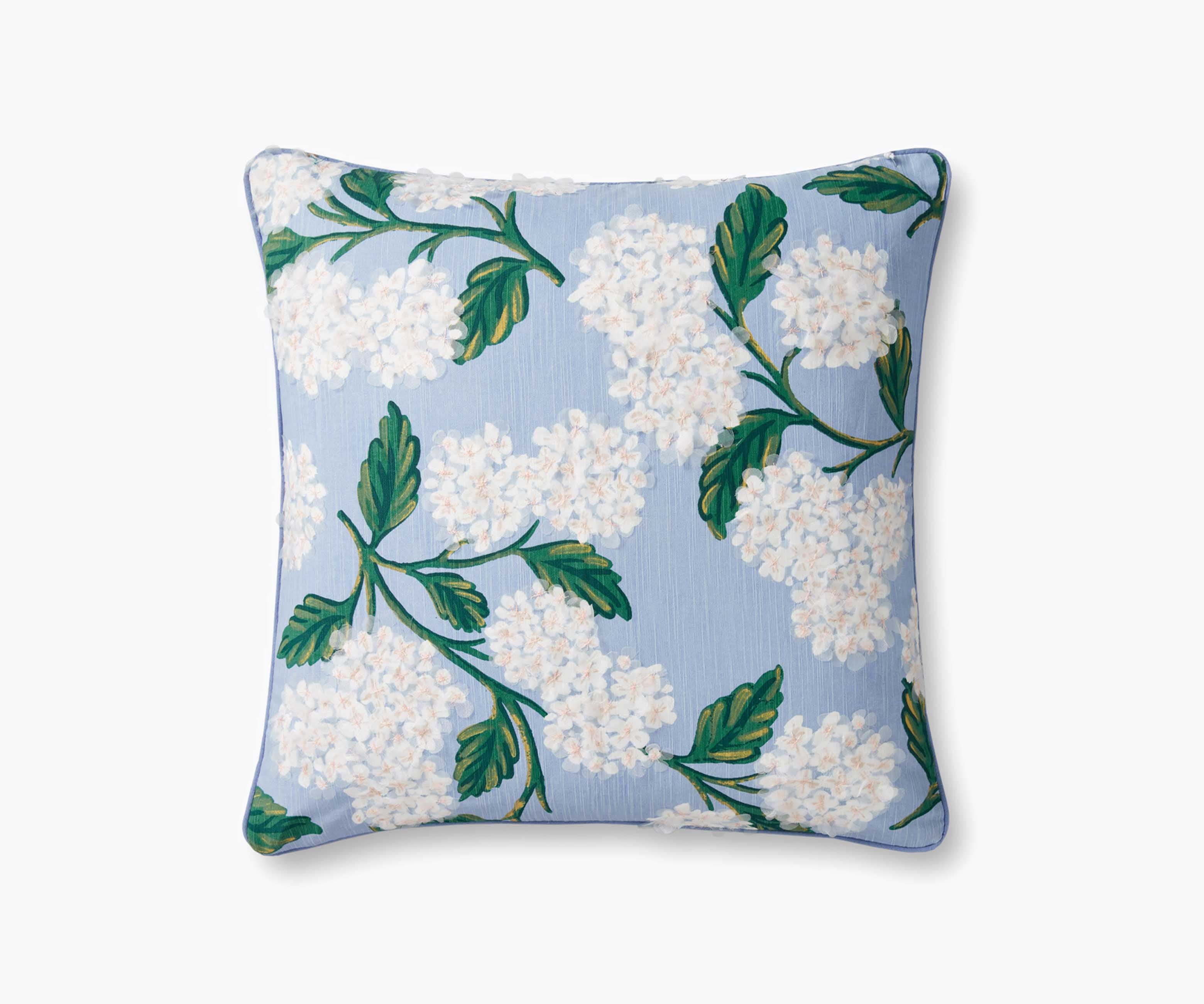 Hydrangea Embellished Pillow - Blue