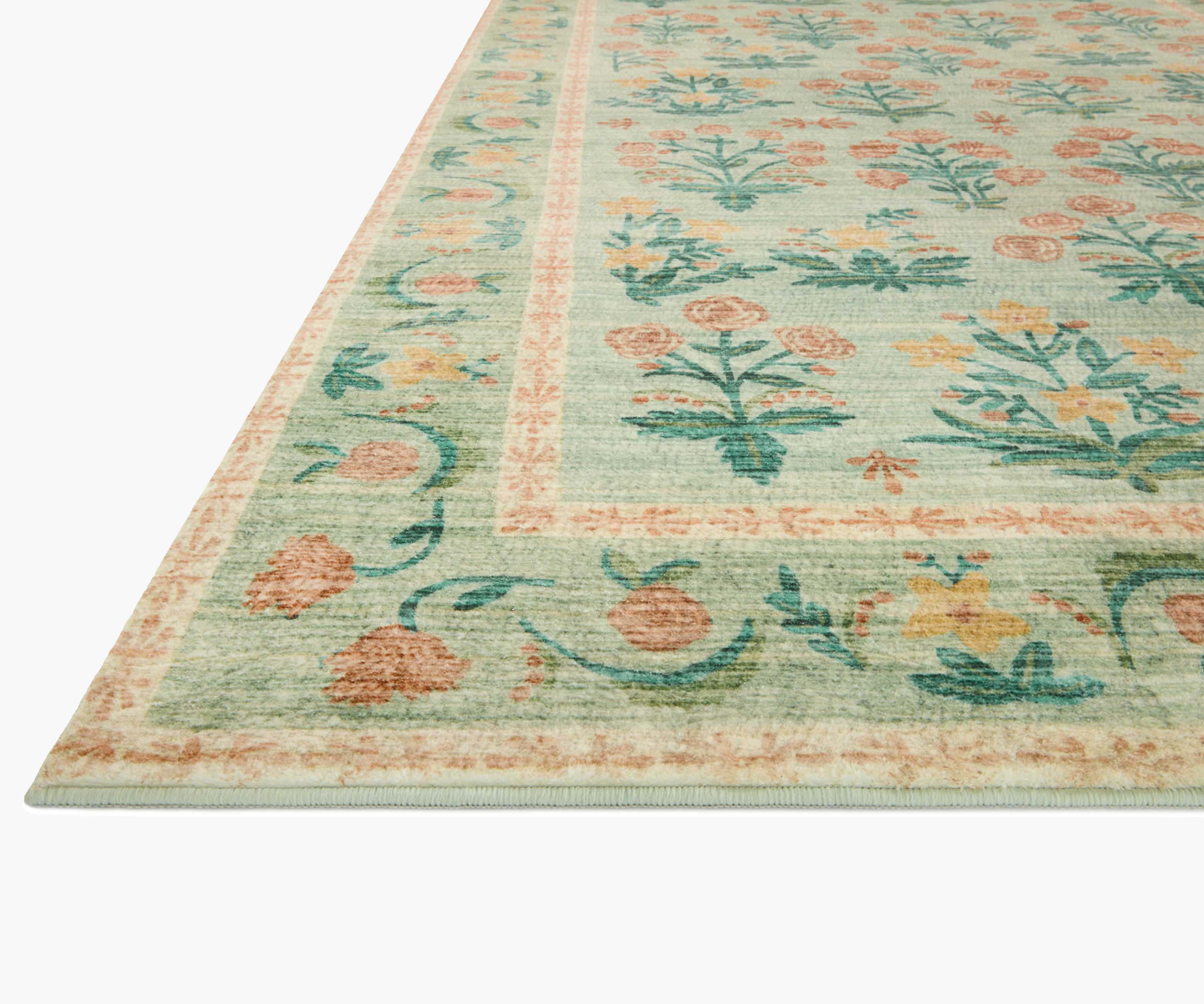 Eden Mughal Rose Power Loomed Rug - Moss