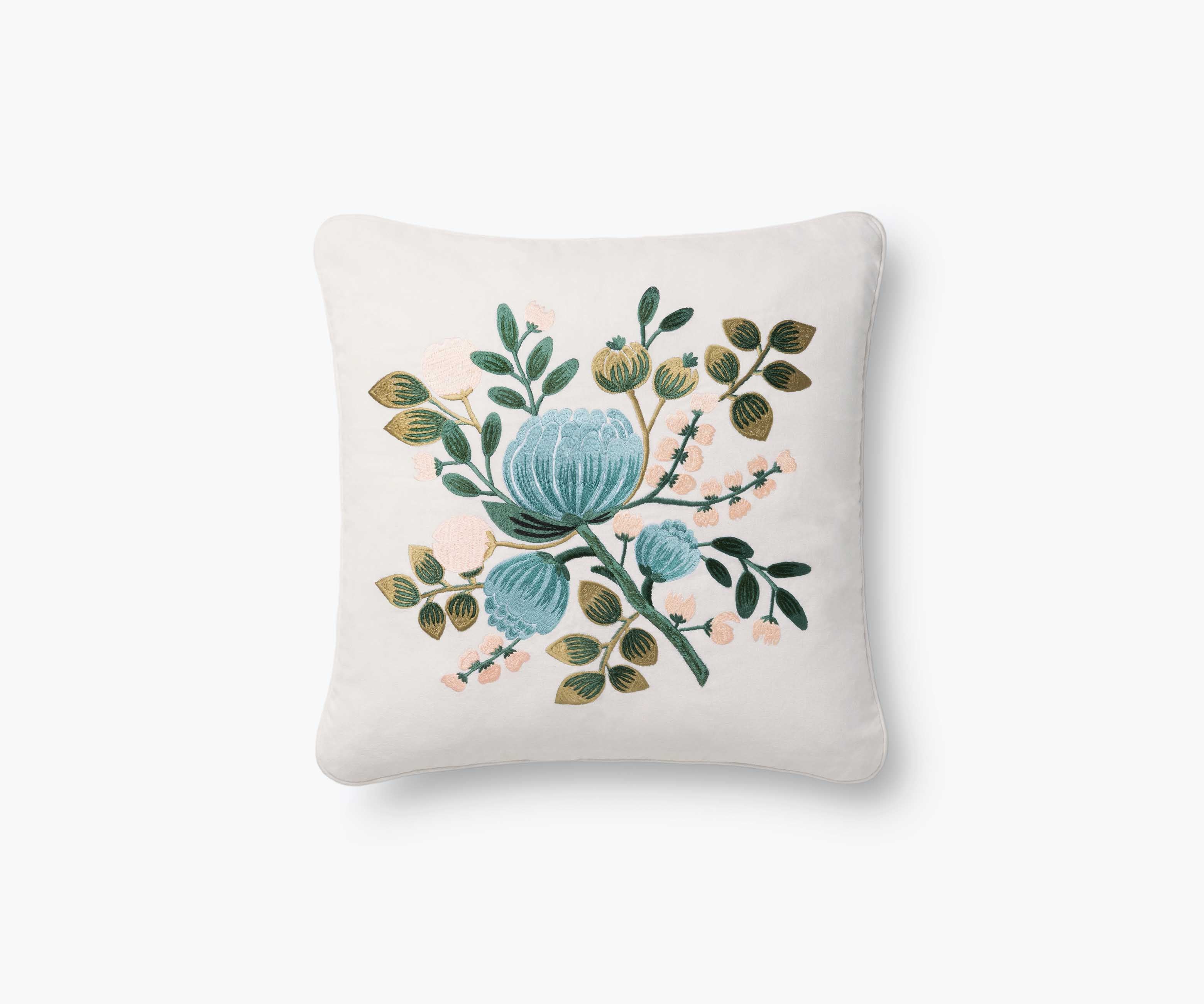 Botanical Embroidered Pillow - Blue